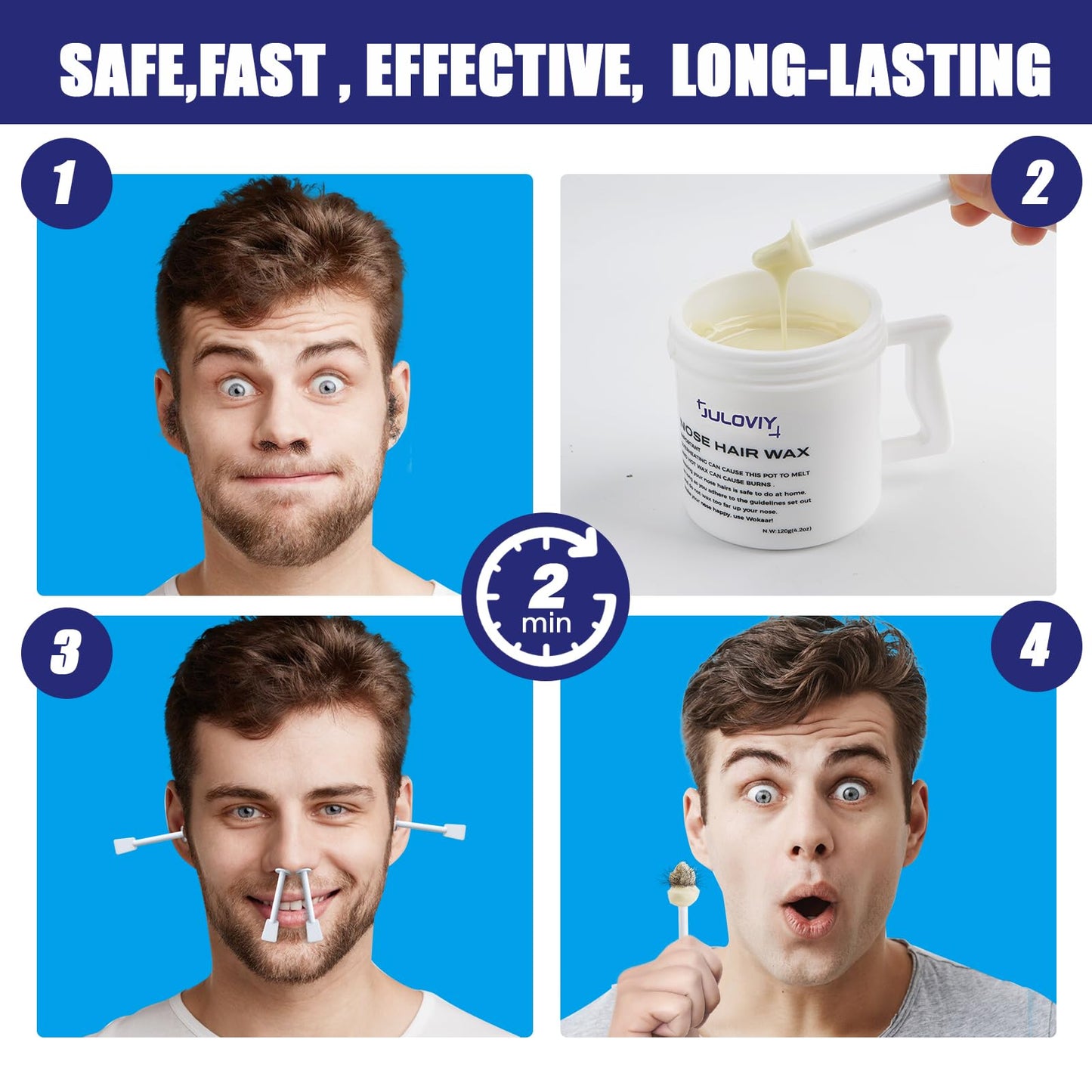 Nose Wax Kit, 120 g Wax, 30 Applicators,Nostril and Ears Hair Removal Kit for Men & Women,Includes 15 Balm Wipes and Mustache Guards etc. Lasts up Beauty and Personal Care Juloviy