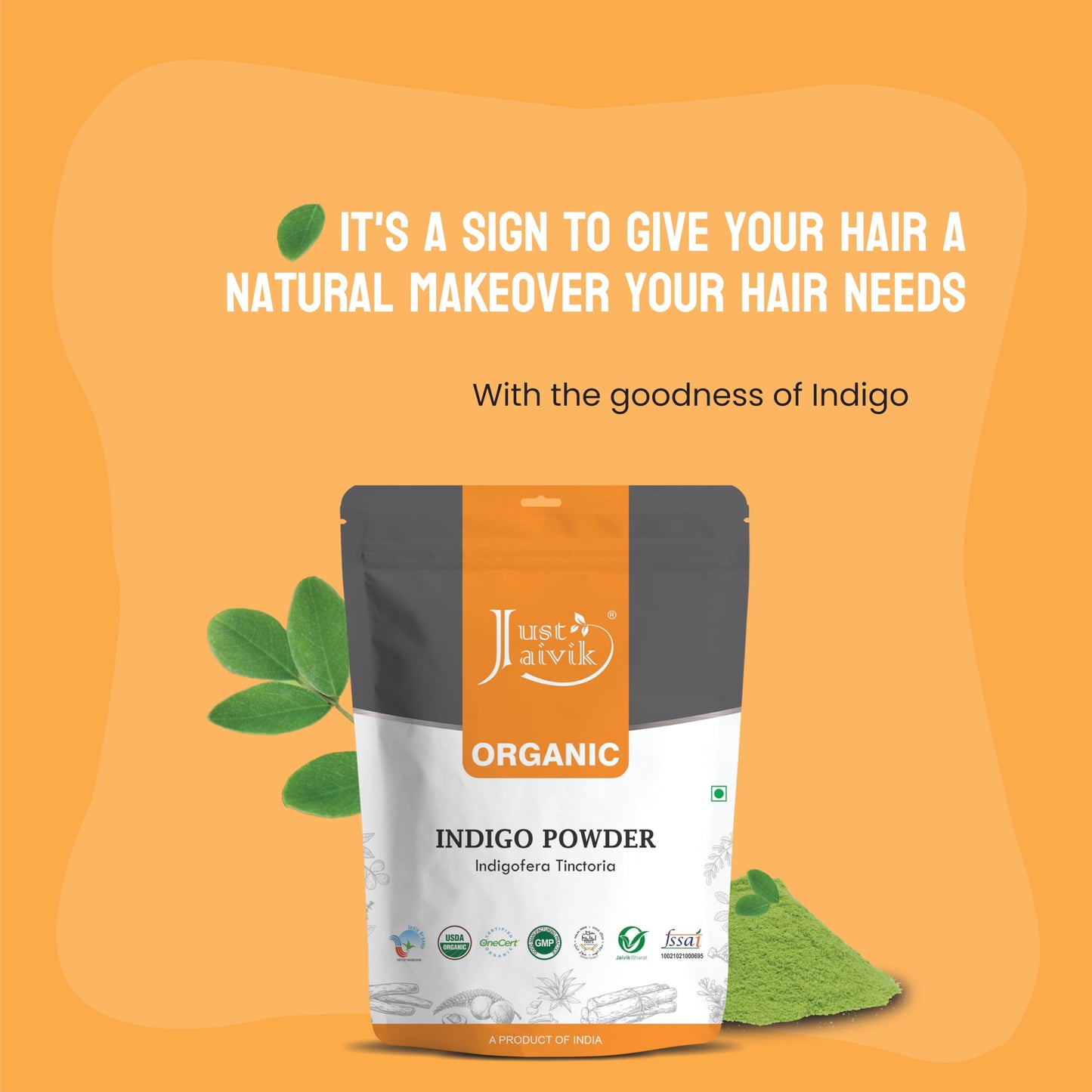Just Jaivik 100% Organic Indigo Powder - 227 gms / 1/2 LB Pound / 08 Oz - Indigofera Tinctoria- A 100% Organic Hair Dye - Color your hair dark brown Beauty & Personal Care Just Jaivik