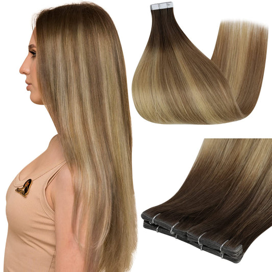 Full Shine Injection Tape In Hair Extensions, Brown Blonde 24 Inch Beauty and Personal Care Full Shine Default Title