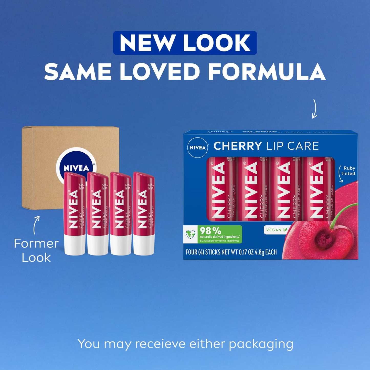 NIVEA Cherry Lip Care, Ruby Tinted Lip Balm Pack with Shea Butter, Nourishing Oils and Vitamin C & E, 3-in-1 Moisture, Repair and Color, 0.17 Oz Beauty & Personal Care NIVEA