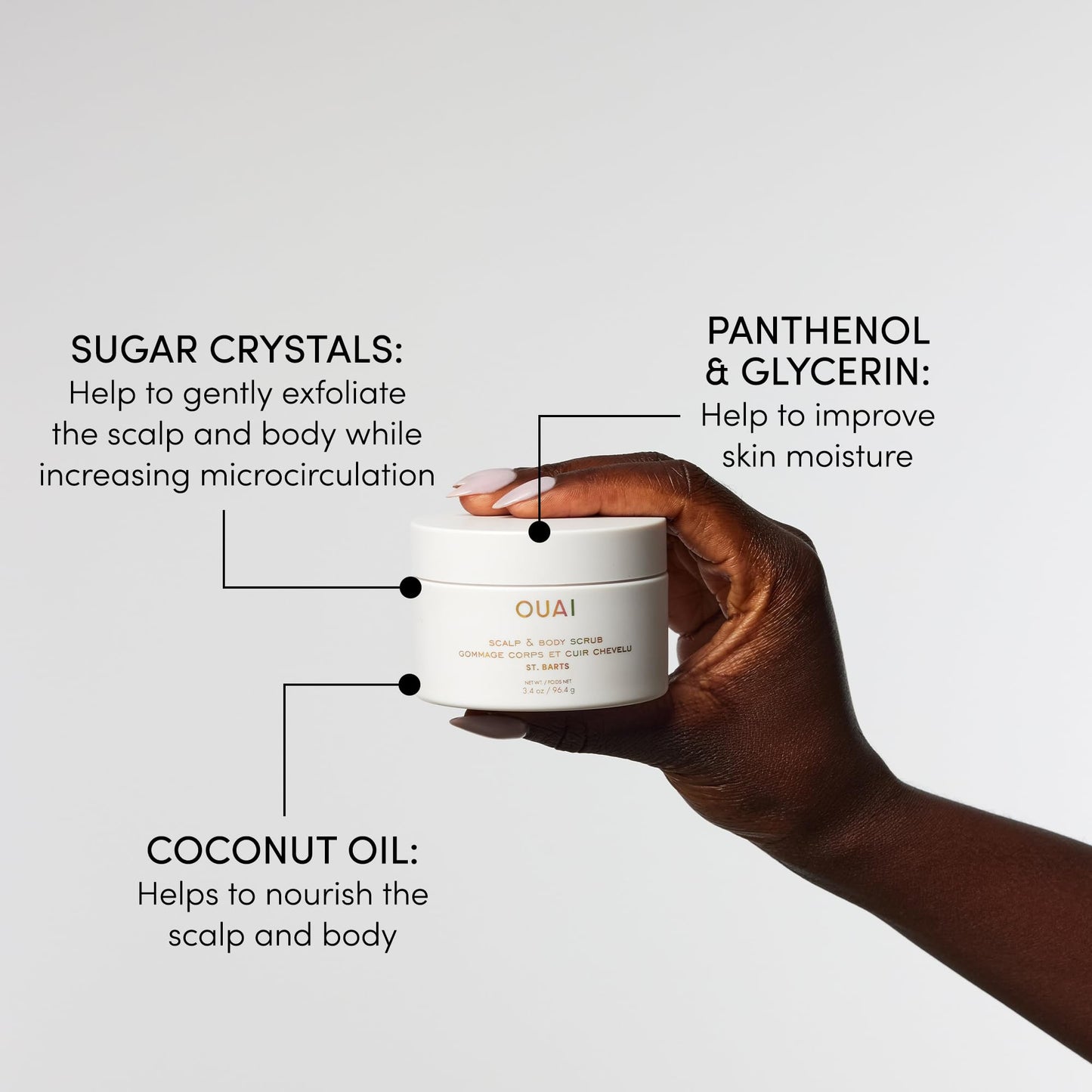 OUAI Scalp & Body Scrub, St. Barts Travel Size - Exfoliating Body Scrub with Sugar & Coconut Oil Blend for Smooth, Moisturized Skin - Gentle Scalp Beauty & Personal Care OUAI