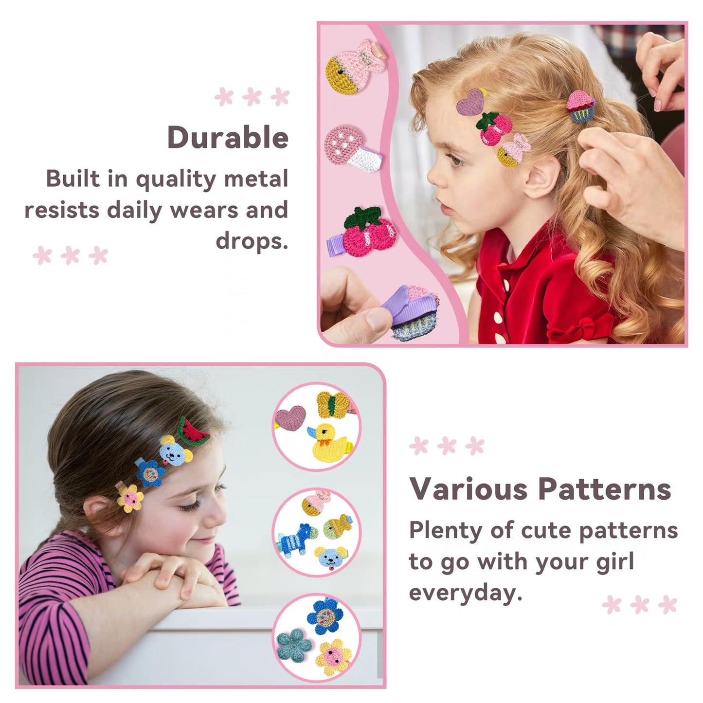 RIMOBUL 15 Pieces Girl Hair Clips Cute Barrettes Crocheted Hair Accessories Flower Fruit Animal Pattern Hair Clip Ice Cream Hair Clip for Girl,Heart Beauty & Personal Care RIMOBUL