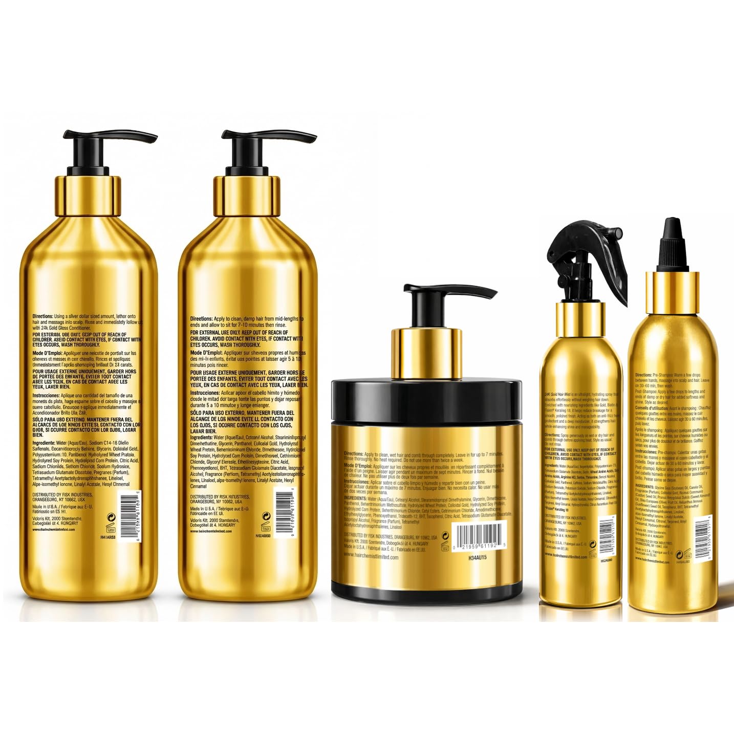 Hair Chemist 24K Gold 5-PC Complete Hair Care Set - Large Shampoo, Conditioner, Hair Oil, Hair Mist & Deep Hair Mask - Strengthening, Hydrating Beauty & Personal Care Hair Chemist