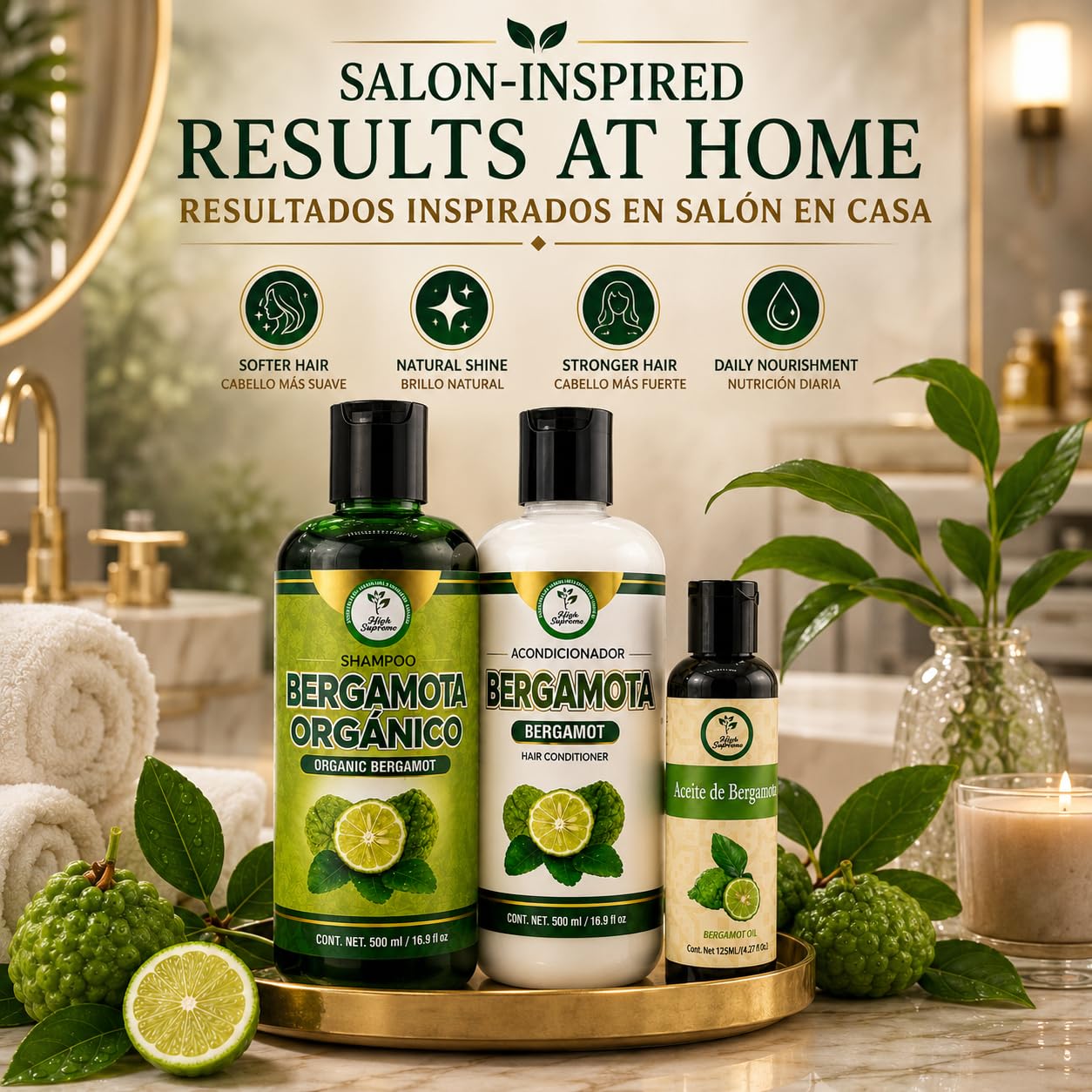 Shampoo Organic Bergamot + Conditioner (16.9 fl oz) with Aloe Vera & Rosemary | SHAMPOO ORGÁNICO BERGAMOTA con Sábila & Romero + Acondicionador 16.9 Beauty & Personal Care HIGH SUPREME