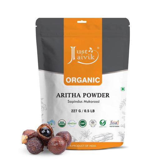 100% Organic Certified Aritha Powder (Soap Nut Powder) 227g /0.5 LB/ 08oz - Organic Hair Cleansing and Conditioning Product Beauty & Personal Care Just Jaivik