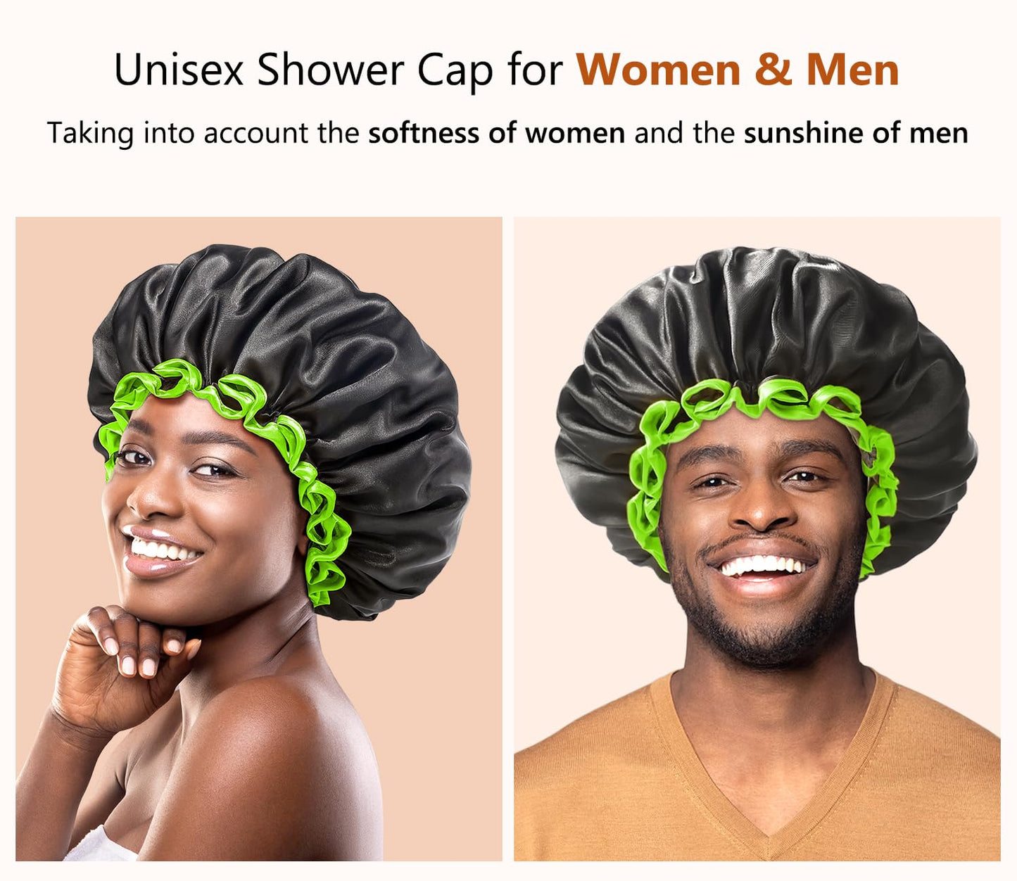 mikimini Black Shower Cap for Women, Men & Girls, 1 Pack, Reusable Double Layers Waterproof Bathing Shower Hat with Soft Comfortable PEVA Lining Beauty & Personal Care mikimini