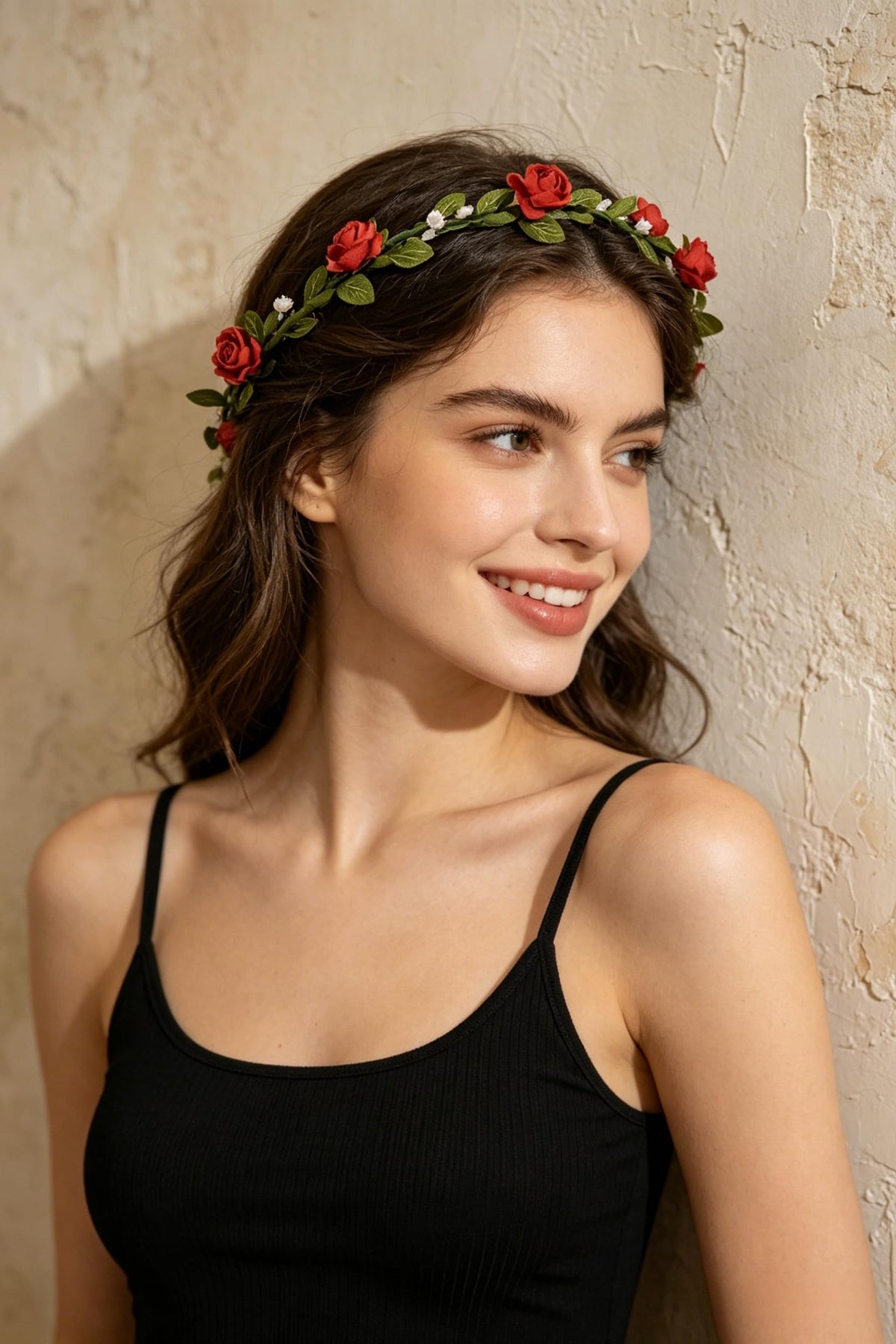 Accesyes Paper Rose Headband Leaf Tail Floral Crown for Party BOHO Style Flower Headpiece Women Fashion Hair Wreath Bride Bridesmaid Wedding
