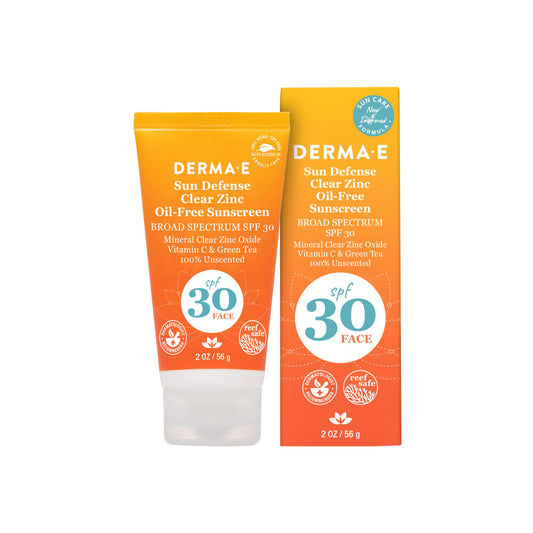 DERMA E Sun Defense Mineral Oil-Free Sunscreen SPF 30 Face - Broad Spectrum Facial Sun Cream - Hypoallergenic, Fragrance Free Clear Zinc Oxide Beauty & Personal Care Derma E