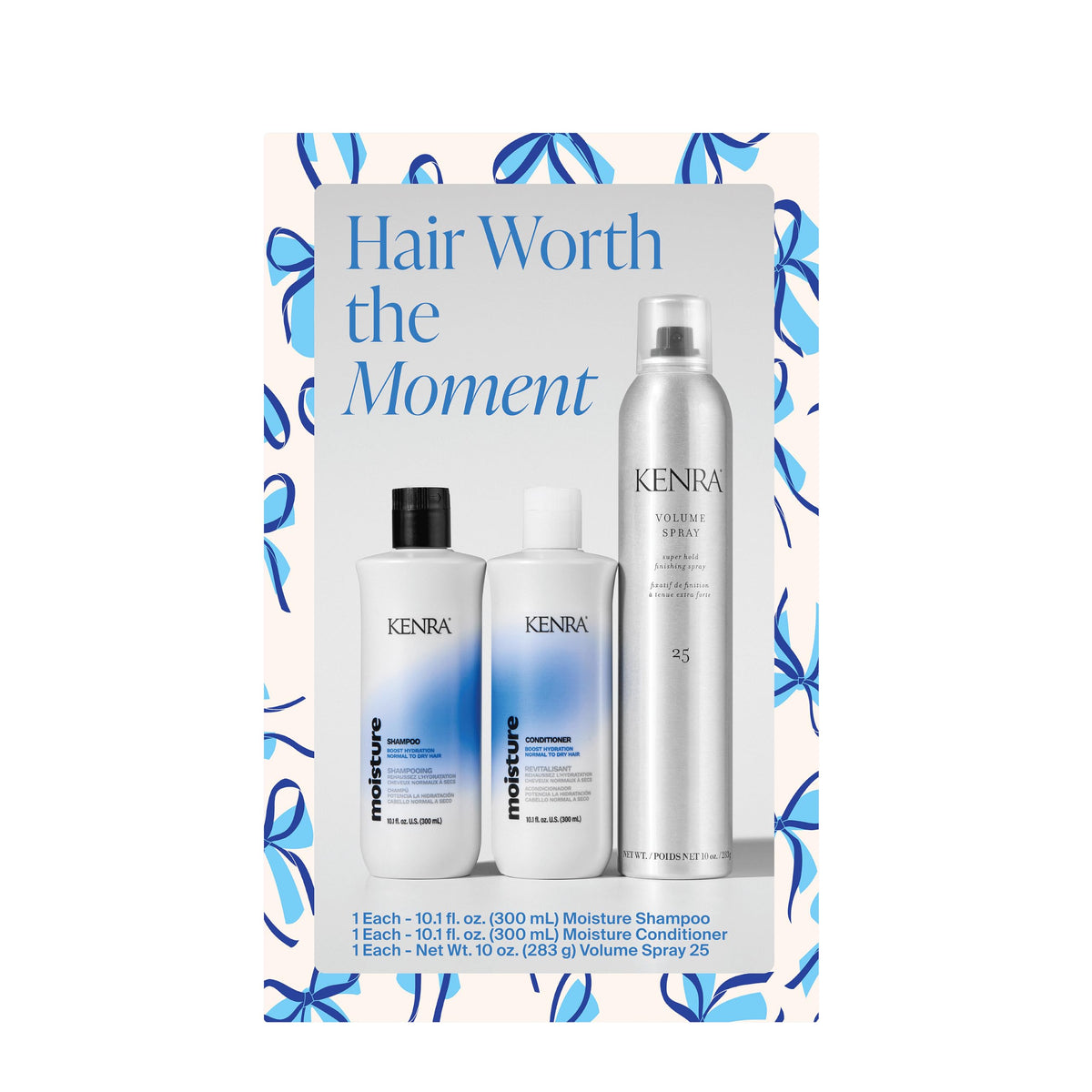 Kenra Haircare Kit | Hair Worth the Obsession Set | Moisture Shampoo + Conditioner + Volume Spray 25 | Boost Hydration | Super Hold Hairspray | 22%