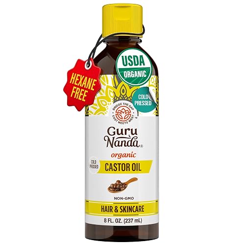 GuruNanda Castor Oil Organic USDA Certified (8 Fl oz) - 100% Pure & Natural, Cold Pressed & Hexane-Free, Hydrating Carrier Oil for Skin, Hair Beauty & Personal Care GuruNanda