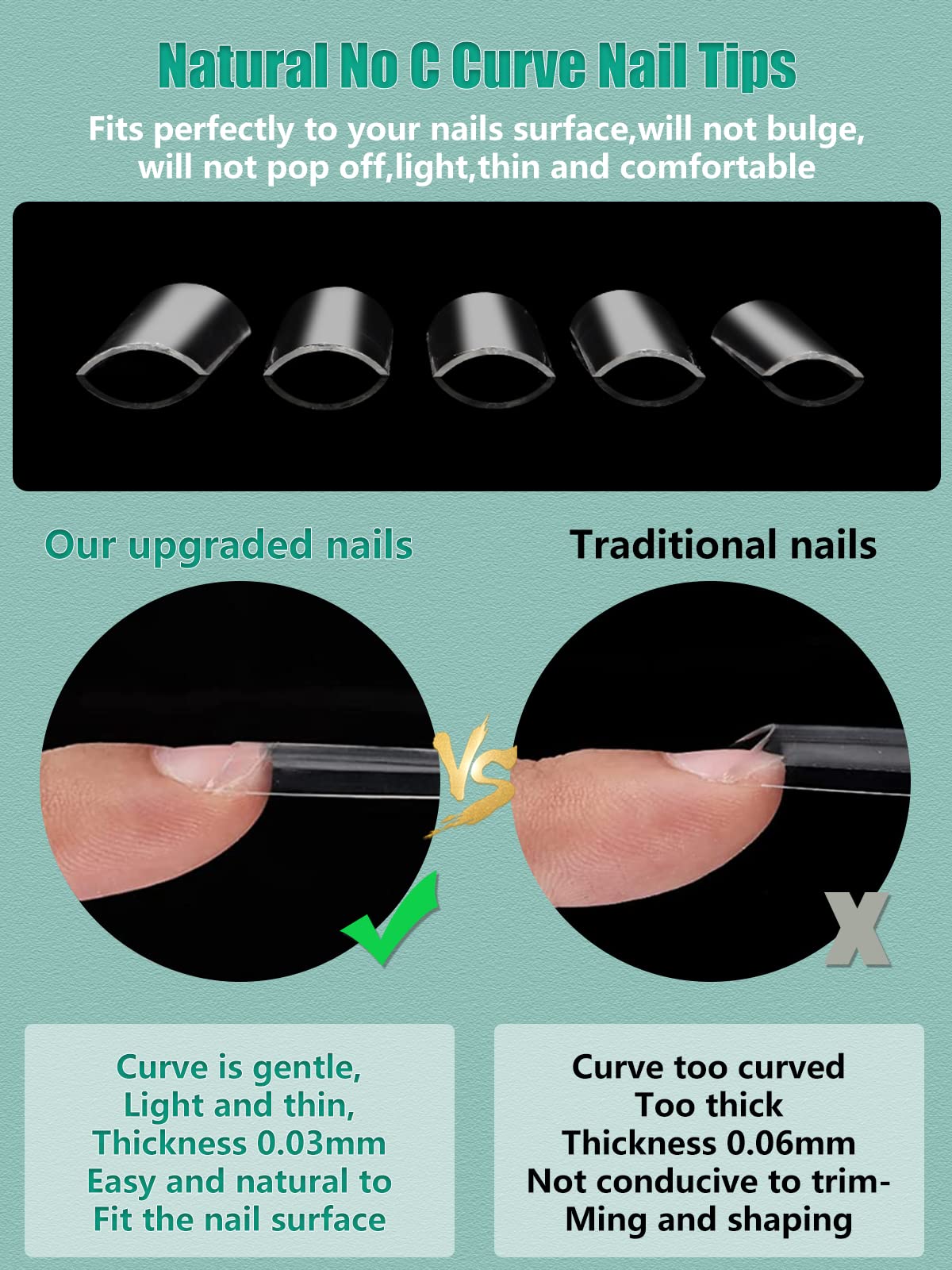 480PCS Extra Long NO C Curve Nail Tips XL, 2 Packs Natural and Clear Nail Tips for Acrylic Nails Professional Set, 12 Sizes Straight Tapered Square Beauty & Personal Care LIONVISON
