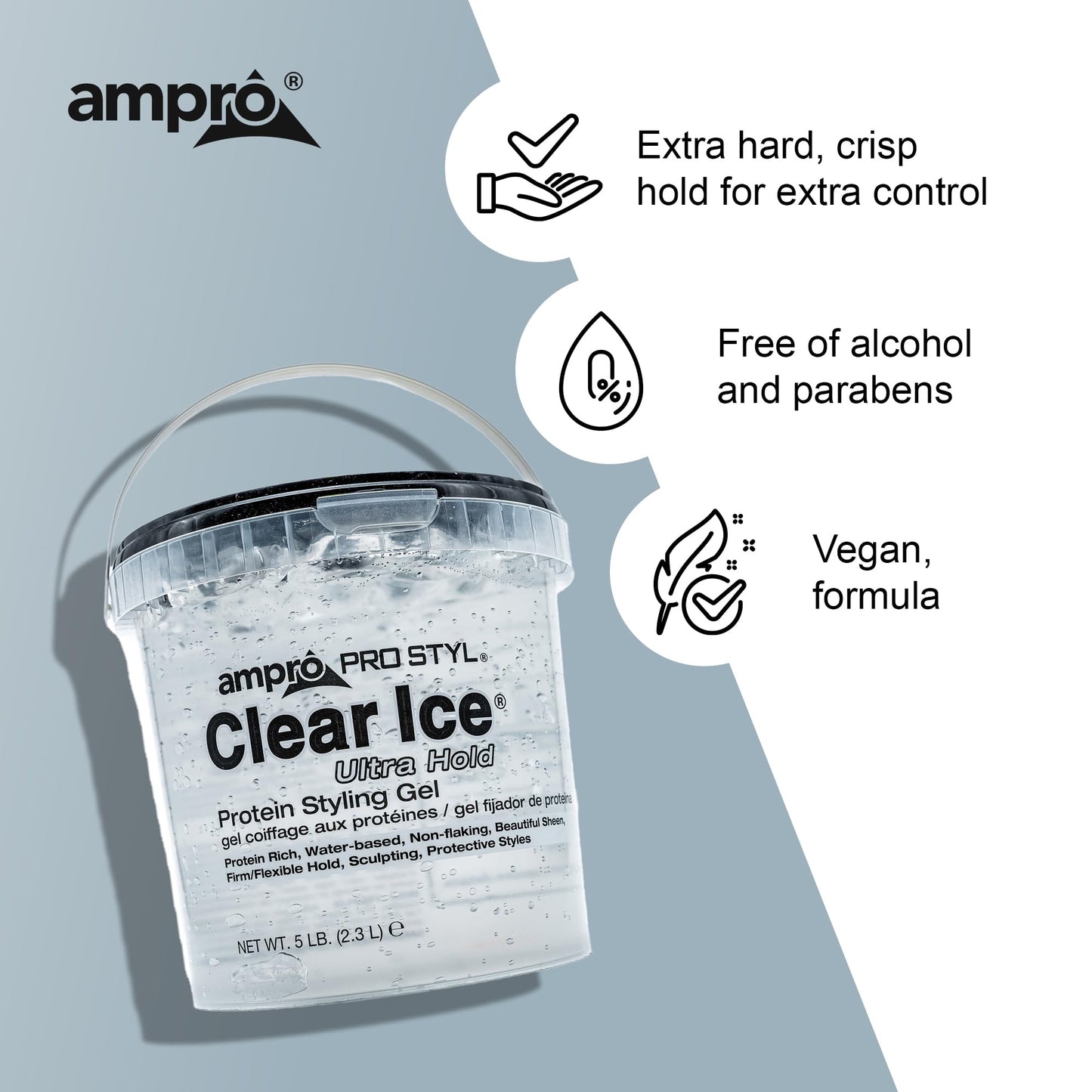 AmPro Pro Styl Clear Ice Styling Gel - Protects and Strengthens Your Strands - Non-Flaking, Alcohol Free, Vegan Formula - Flexible, Touchable Hold Beauty & Personal Care AmPro