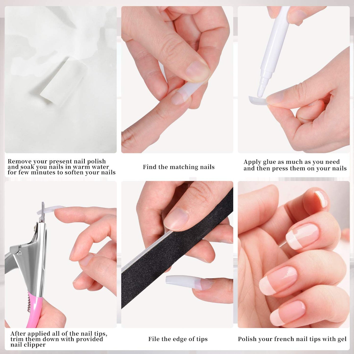 Acrylic Nail Tips 500pcs, French Fake Nails Natural False Nail Tips with Nail Clipper and Storage Case for Nail Art Salon and Home DIY (10 Sizes) Beauty & Personal Care Dockapa