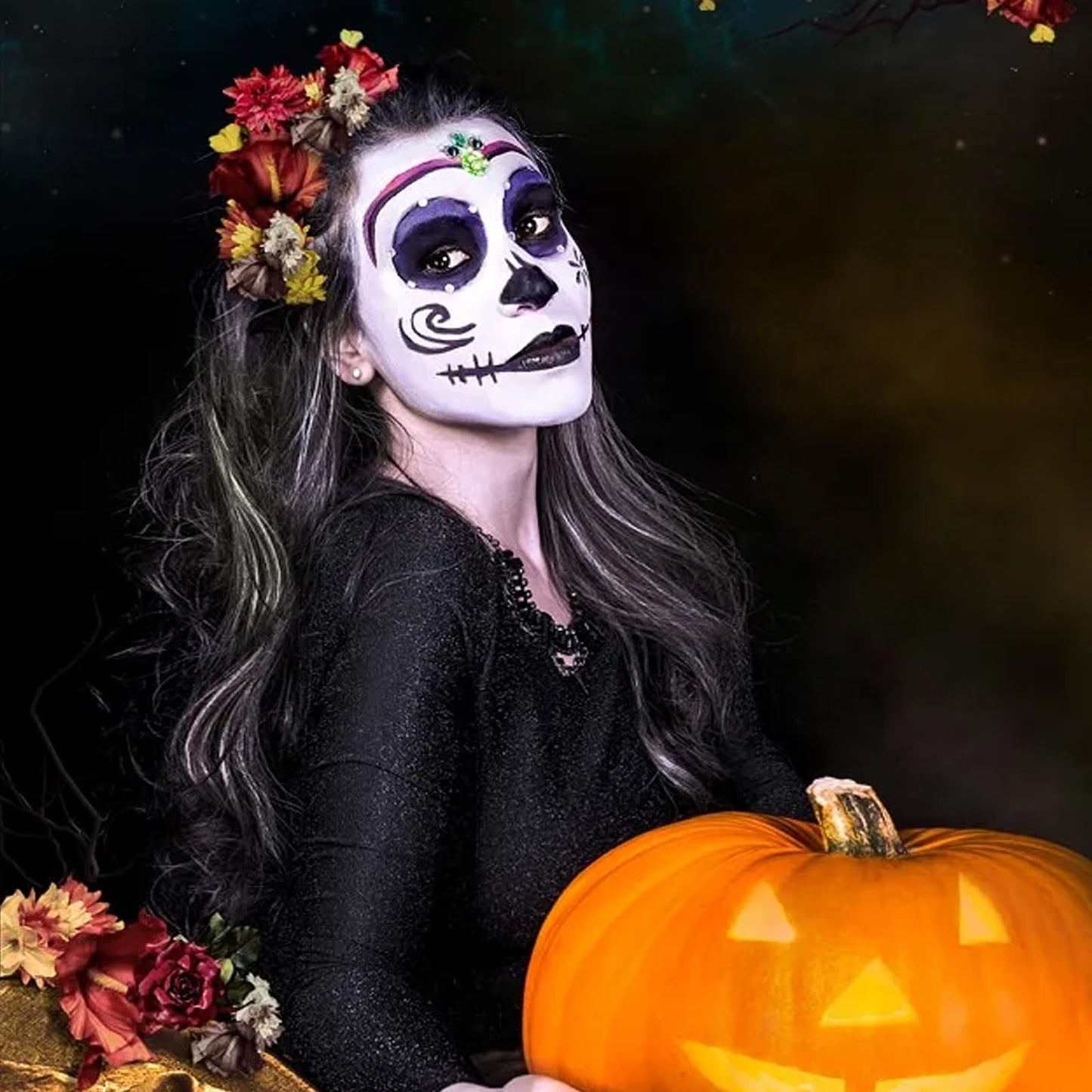 White Black Oil Face Body Paint Set, Halloween Skeleton Makeup Kit with 2 Brushes, Professional Black and White Face Painting Kit for Halloween Make Beauty & Personal Care Js2U ZW
