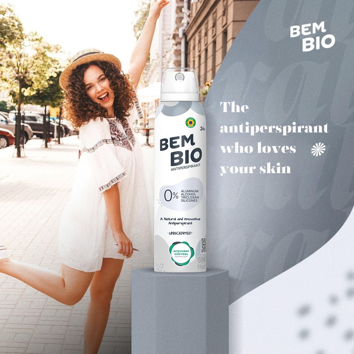 Bem Bio Unscented Biotranspirant Deodorant Natural, Aluminum-Free, Vegan, 24-Hour Protection, 150ml (5.07 fl oz) Beauty and Personal Care BEM BIO