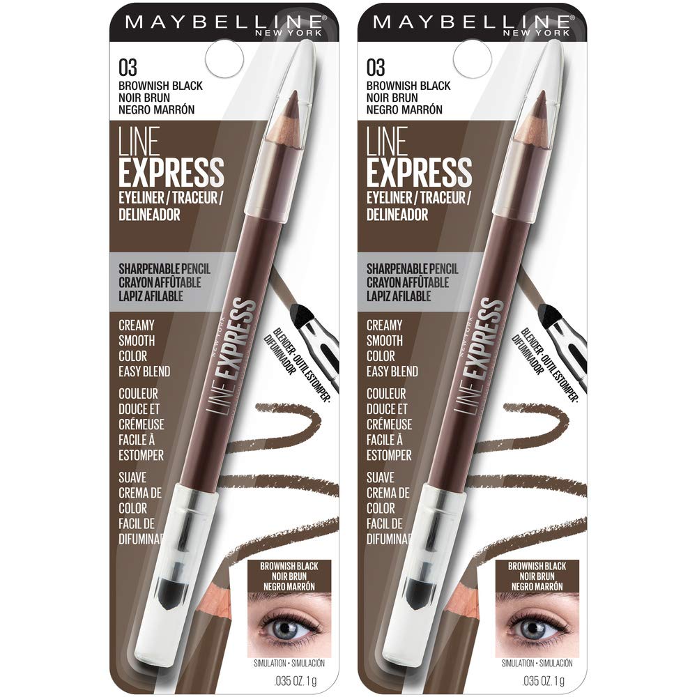 Maybelline New York Sharpenable Wood Pencil With Built-In Blending Smudger Tip Creamy Liner Eyeliner Eye Makeup, Brownish Black, 0.07 Oz, 2Count