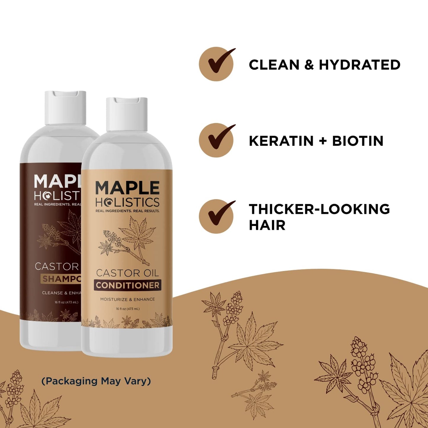 Castor Oil Shampoo and Conditioner Set - Jamaican Black Castor Oil Shampoo and Biotin Collagen Conditioner - Sulfate Free Shampoo and Conditioner Beauty & Personal Care Maple Holistics