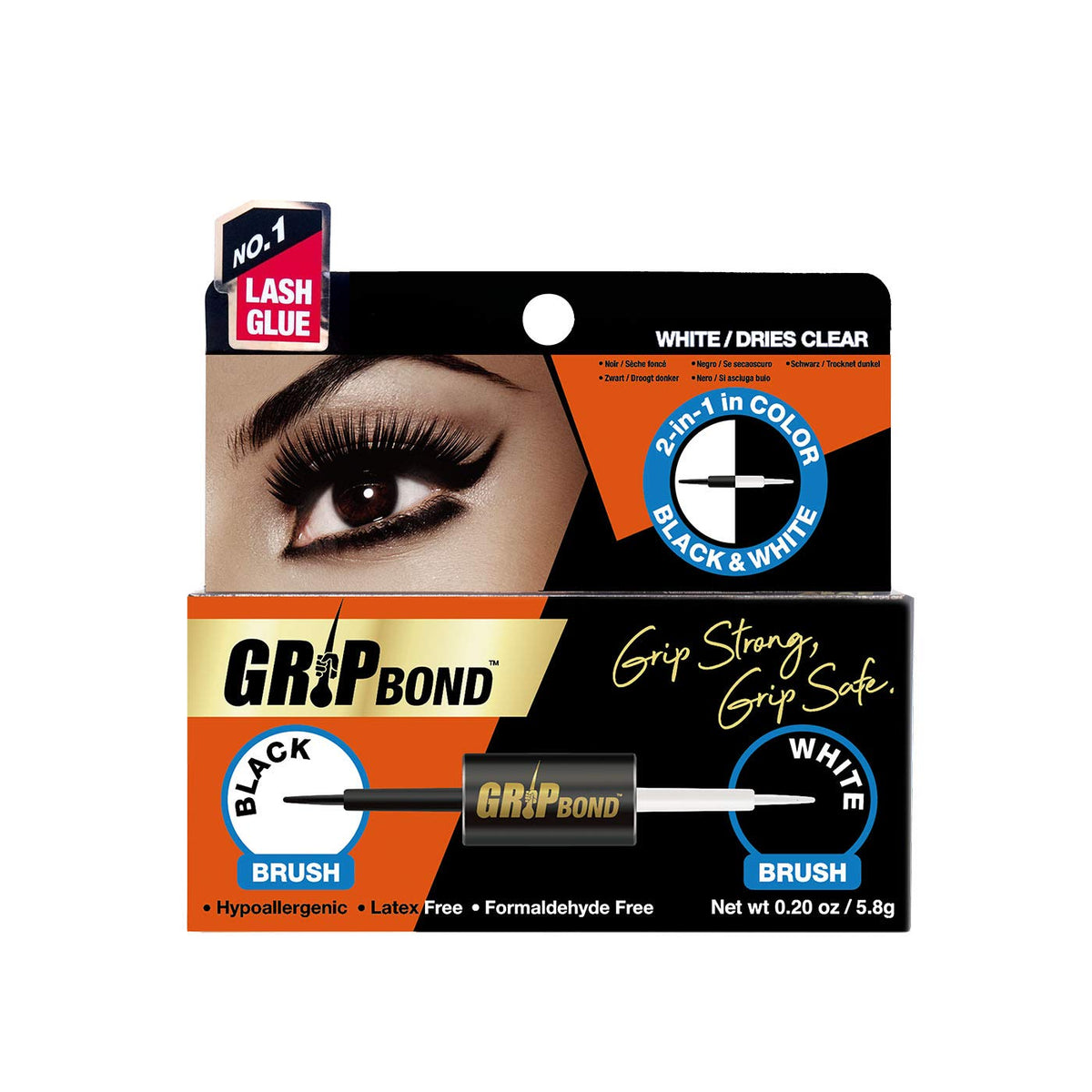 EBIN NEW YORK Grip Bond Eyelash Glue Brush Dual 0.20 oz | Fast Dry Lash Glue Black & White | Extra Strong Hold Smudge Resistant Latex Free