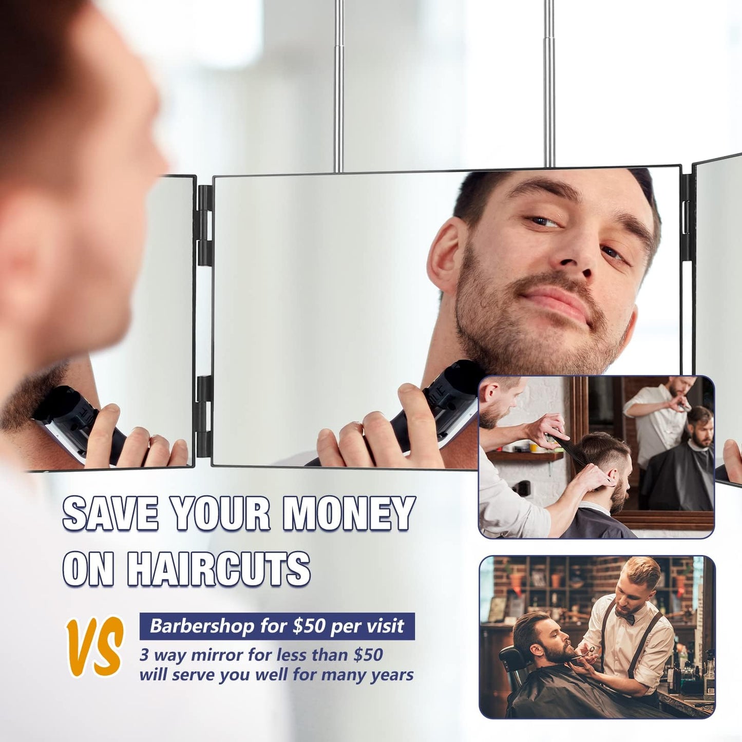 Dripex 3 Way Mirror for Men or Women, 360° Trifold Self Haircut Mirror with Height Adjustable Hooks, for Makeup, Styling, Shaving, Braiding, Dye Hair Beauty & Personal Care Dripex