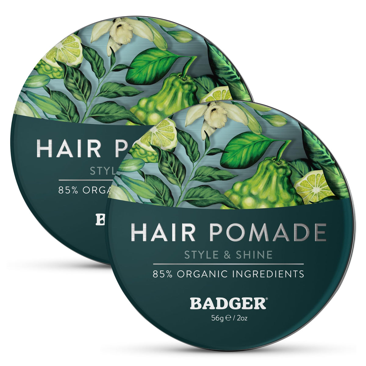 Badger Organic Hair Pomade for Men, 2 oz Tin (2-Pack)