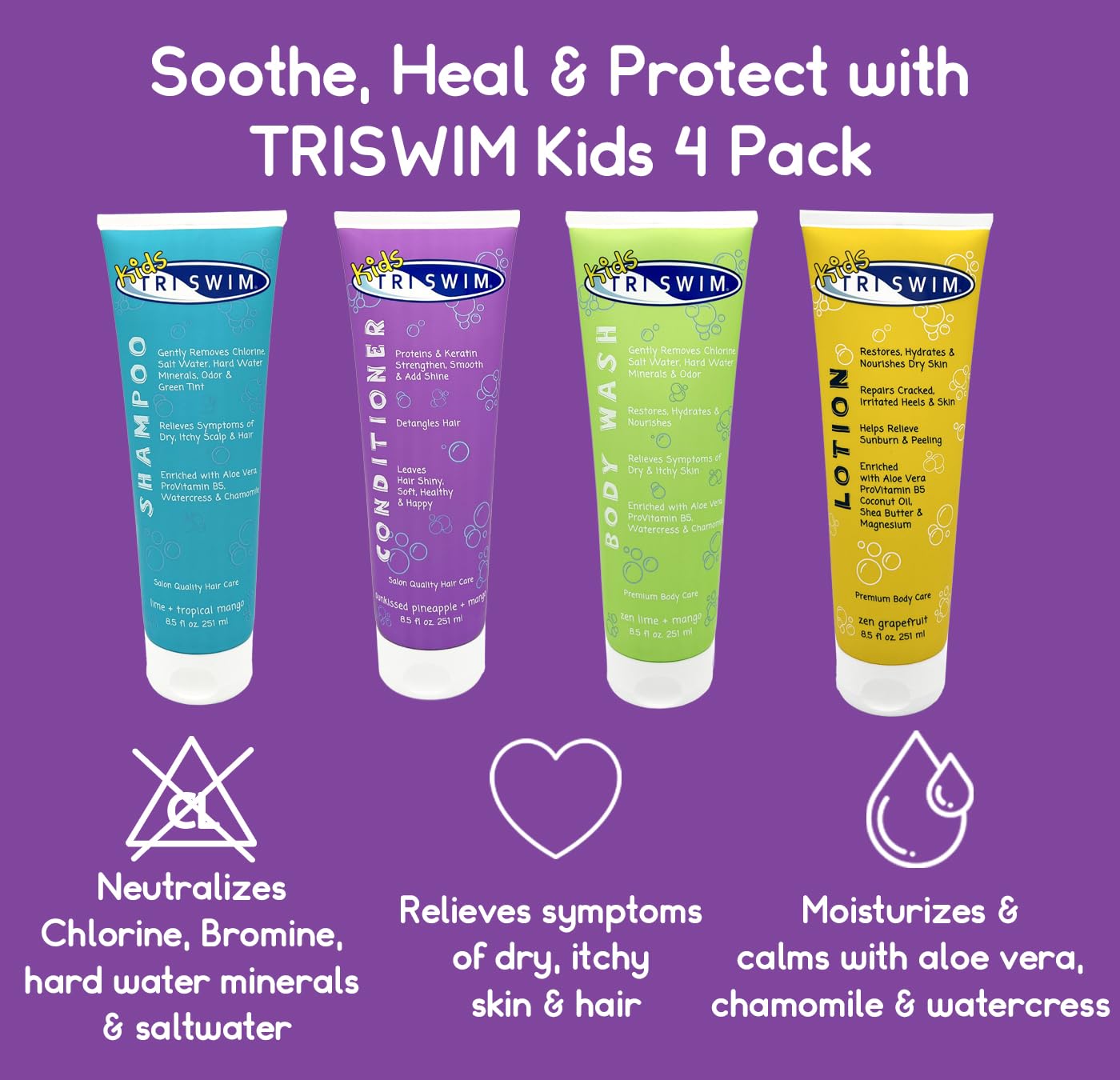 TRISWIM Kids After Swim Value Pack of 4 Travel Mesh Bag + Swim Care Chlorine Removal Body Wash + Swimming Lotion + Swim Shampoo and Conditioner 8.5 fl Beauty & Personal Care TRISWIM