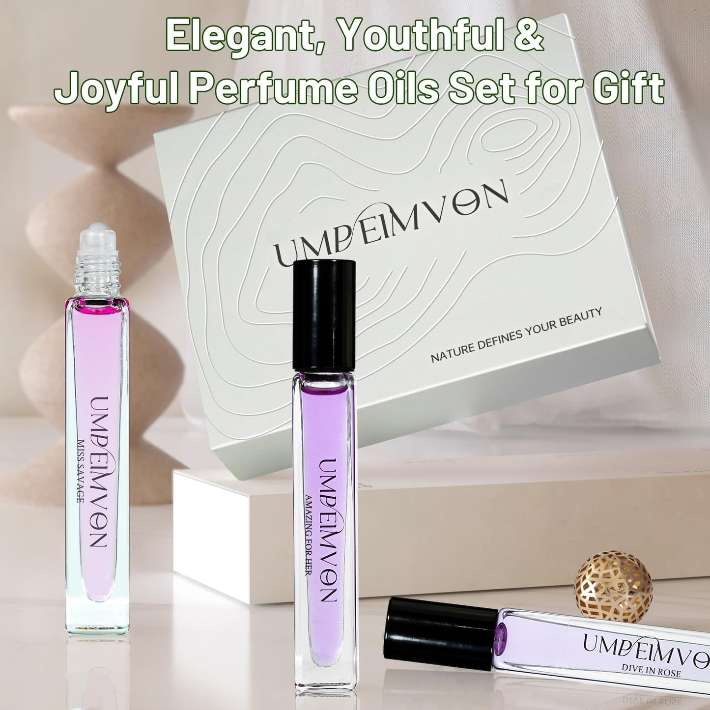 Umpeimvon 3 Pack Marshmallow Blush Perfume Oils for Women, Pink Blush Perfume Oil Roll On, Sweet Floral and Fruity, Travel Size 0.33 Fl. Oz Beauty & Personal Care Umpeimvon