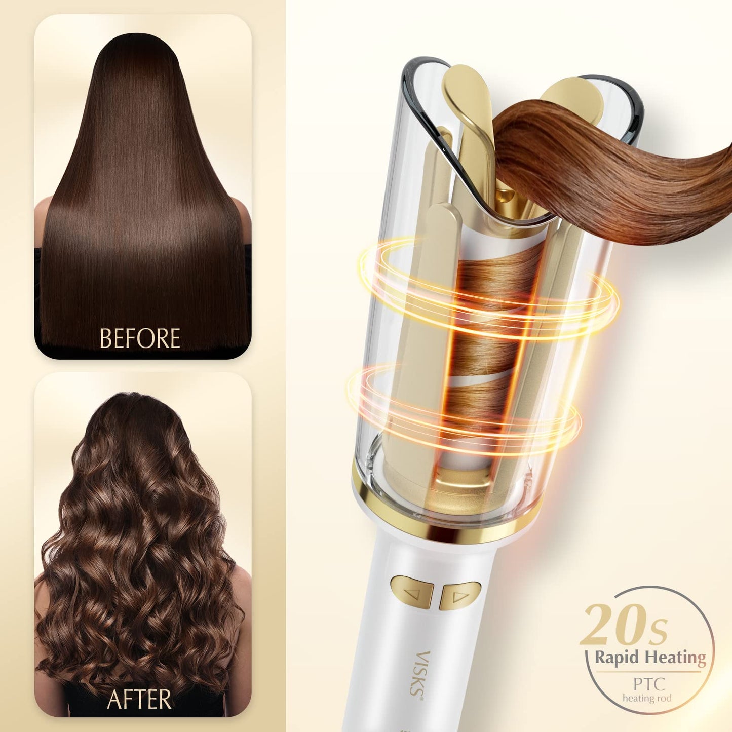 VISKS Professional Anti-Tangle Rotating Curling Iron, 1" Barrel with Large Slot & 3 Temperature Settings, Dual Voltage with Auto Shut-Off Beauty & Personal Care VISKS