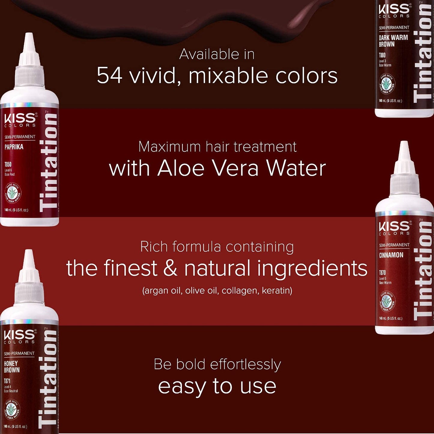 Red by Kiss Tintation Semi-Permanent Hair Color, Aloe Vera Water Based, Argan Oil, Olive Oil, Collagen & Keratin, Long-Lasting Color Dye (Black Beauty & Personal Care Red By Kiss