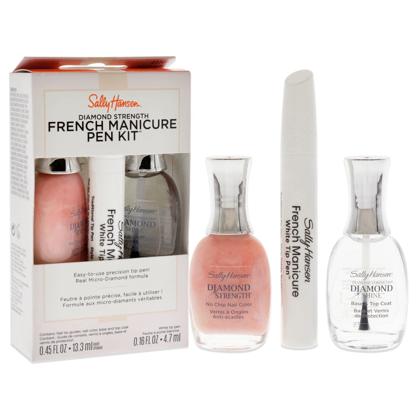Sally Hansen Diamond Strength French Manicure Set - 45141 Ballet Bare 0.45oz Nail Polish - 3227 Ballet Bare, 0.45 Base and Top Coat, 0.16oz Precision Beauty & Personal Care Sally Hansen
