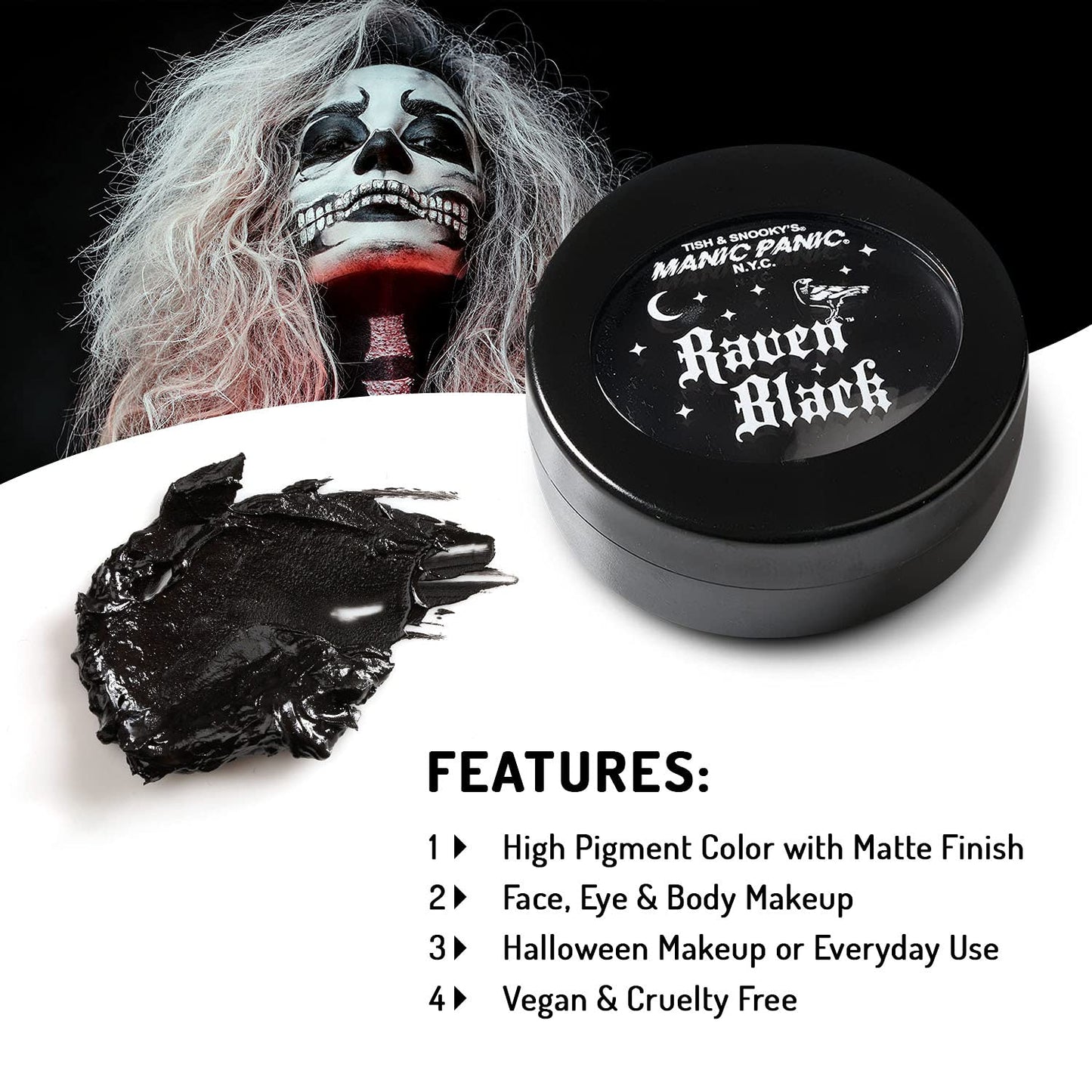 MANIC PANIC Raven Black Face Paint - Black Makeup for Face, Eyes & Body - High Pigment Body Paint with Matte Finish - Halloween, Cosplay & Stage Beauty & Personal Care MANIC PANIC