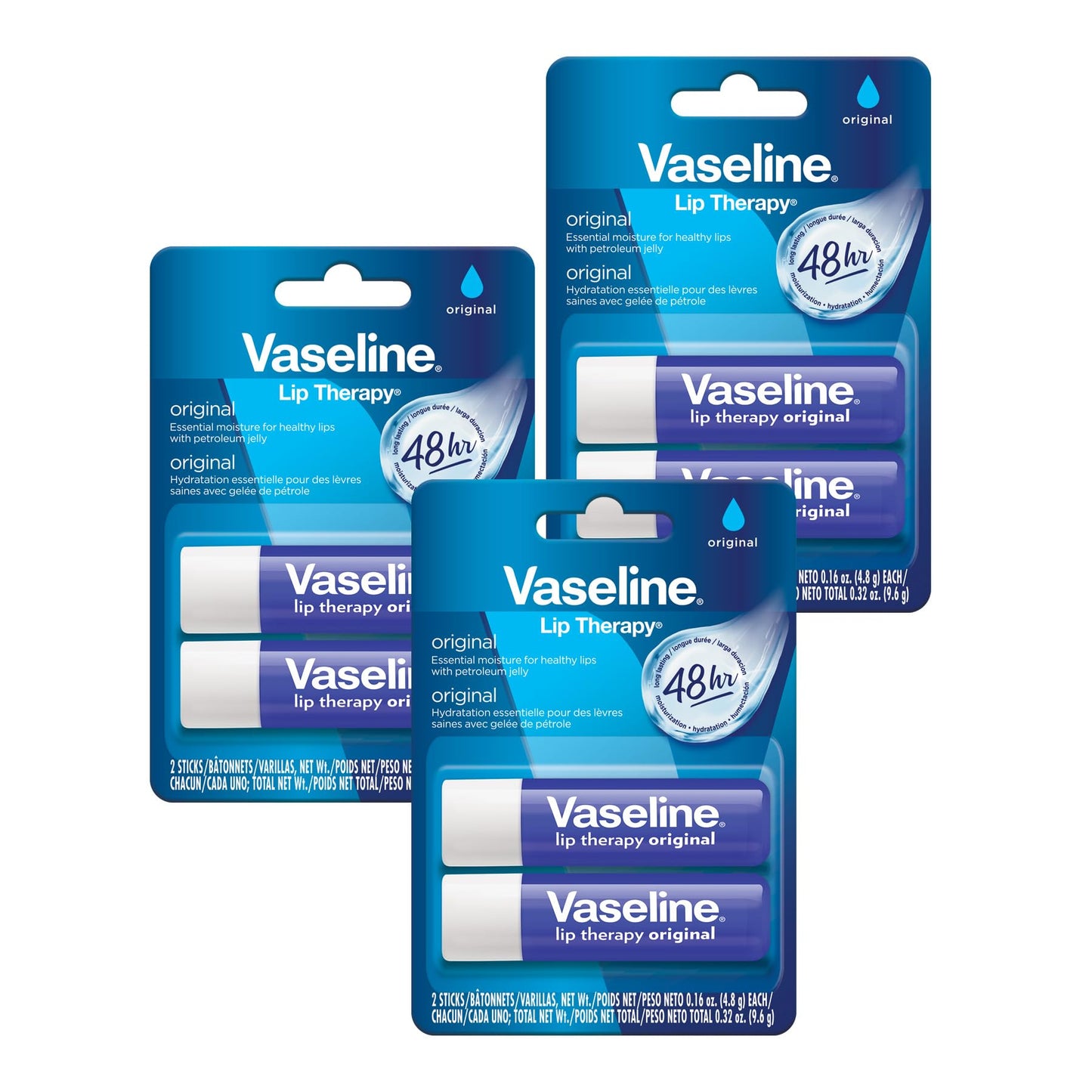 Vaseline Lip Therapy Care Original, Fast-Acting Nourishment, Ideal for Chapped, Dry, Cracked, or Damaged Lips, Lip Balm, 3-Pack of 2, 0.16 Oz Each, 6 Beauty and Personal Care Vaseline
