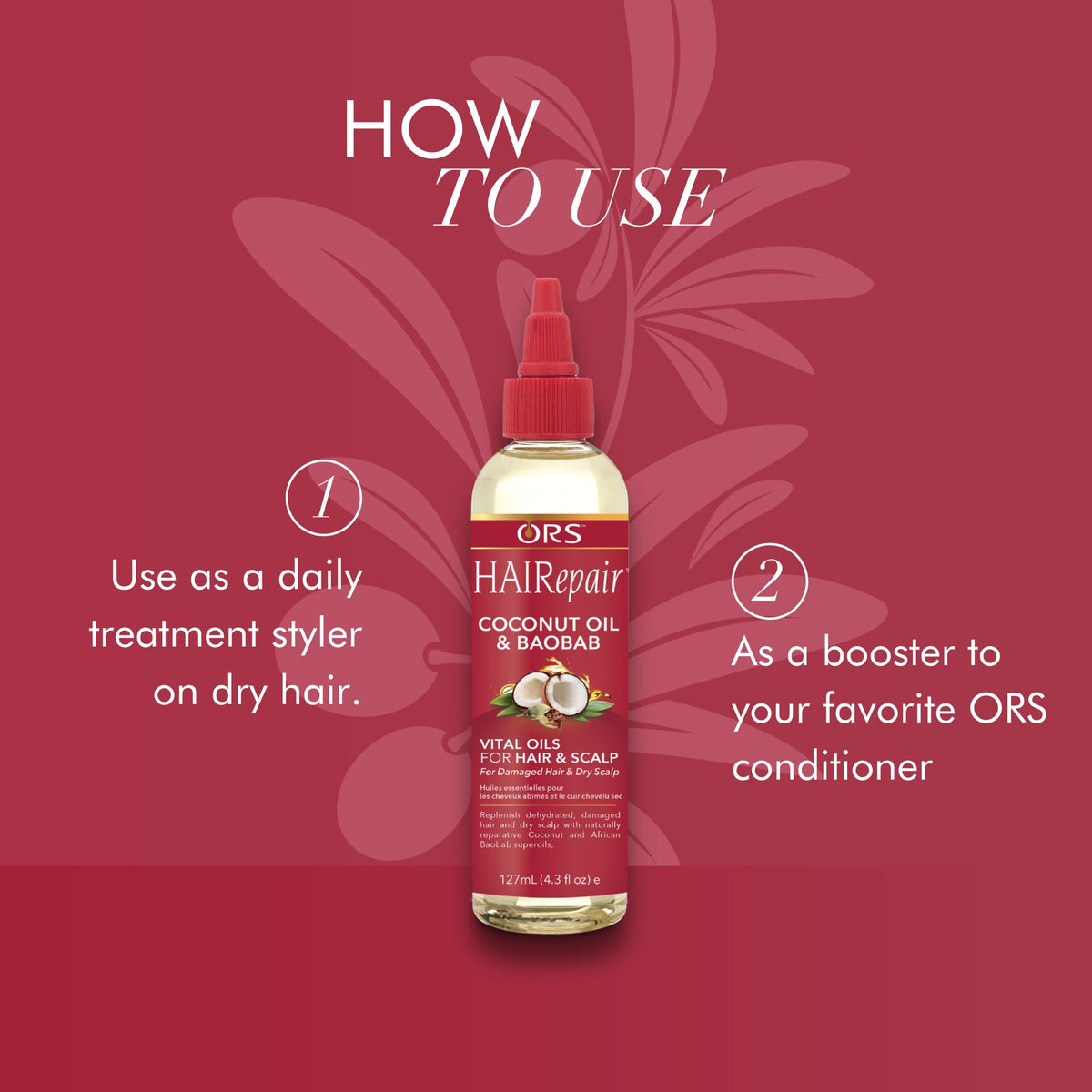 ORS HAIRepair Coconut Oil and Baobab Vital Oils, Lightweight Fast Absorbing Hair Oil, (4.3 oz)