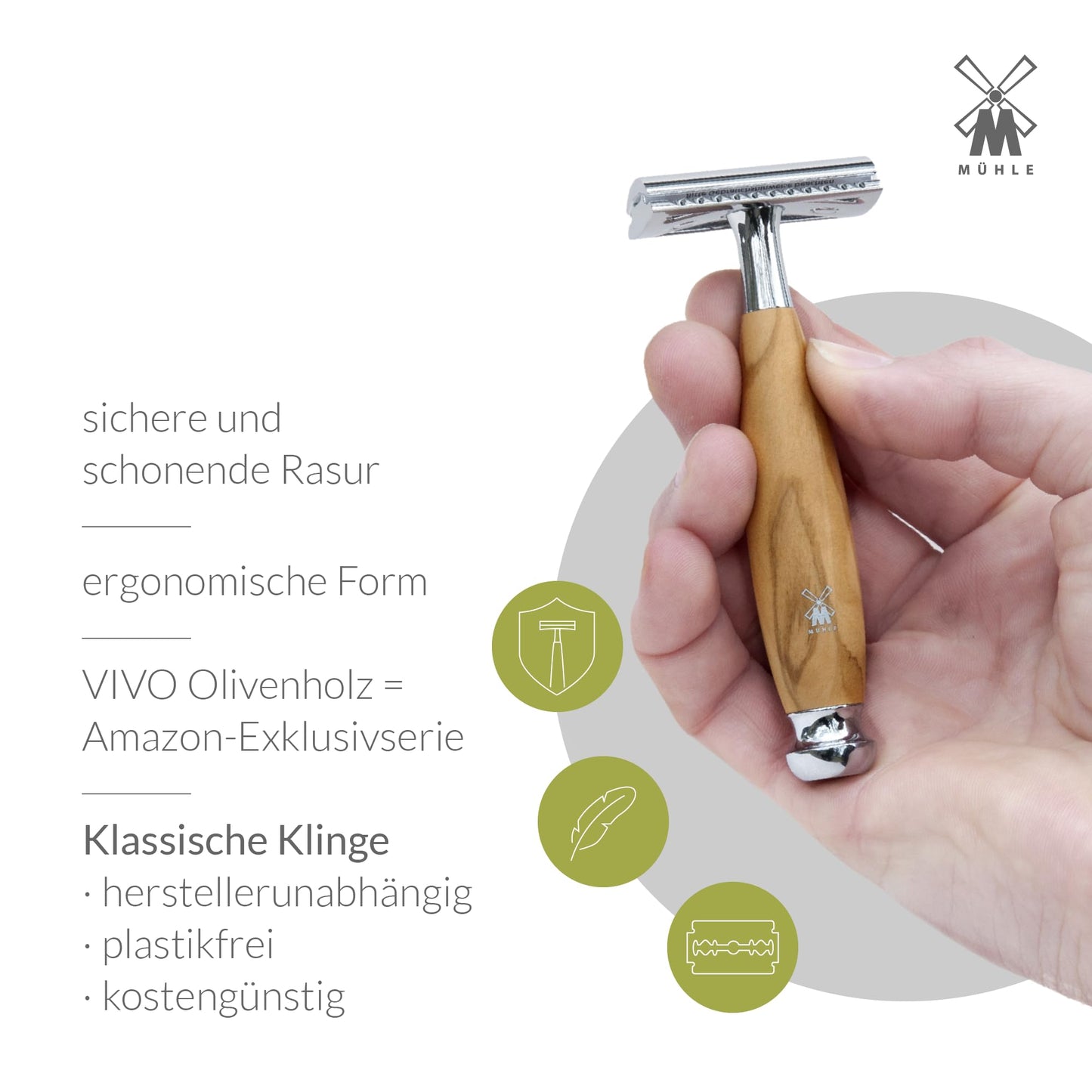 MÜHLE VIVO Olive Wood Closed Comb Safety Razor - Clean Shaving, Modern Design Beauty and Personal Care MÜHLE