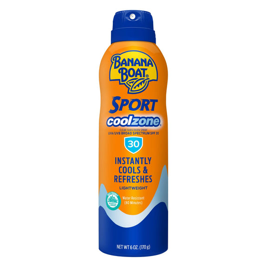 Banana Boat Sport Cool Zone SPF 30 Sunscreen Spray, 6oz | Sport Sunscreen Spray SPF 30, Clear Sunscreen Spray, Banana Boat Sunscreen Spray SPF 30 Beauty & Personal Care Banana Boat
