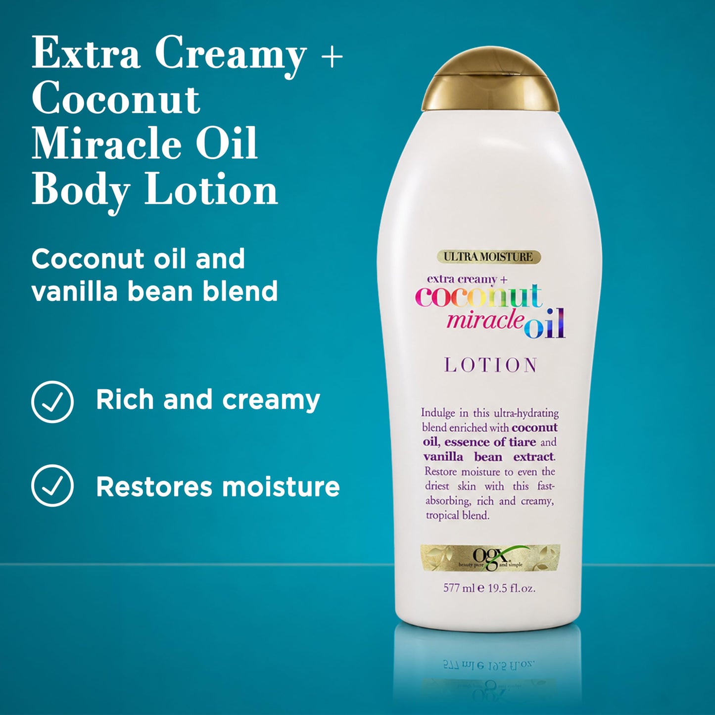 OGX Extra Creamy + Coconut Miracle Oil Ultra Moisture Body Lotion with Vanilla Bean, Fast-Absorbing Body Lotion for All Skin Types, Paraben-Free Beauty & Personal Care OGX
