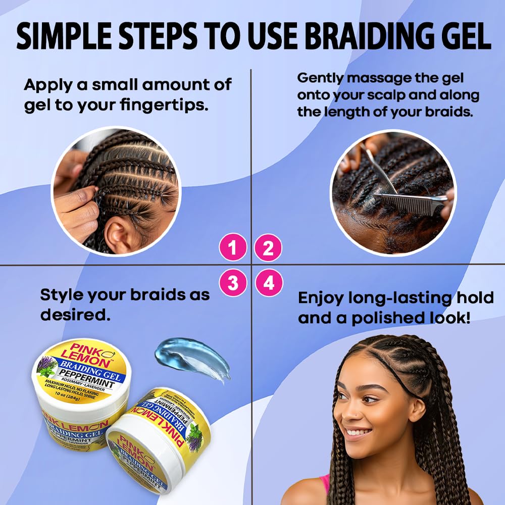 PINK LEMON Braiding Gel Peppermint - Maximum Hold, No Flaking, Long Lasting Hold, High Shine. For Micro, Inter, Dread, Faux, Loc, Twist, Braid, Edge Beauty & Personal Care PINK LEMON