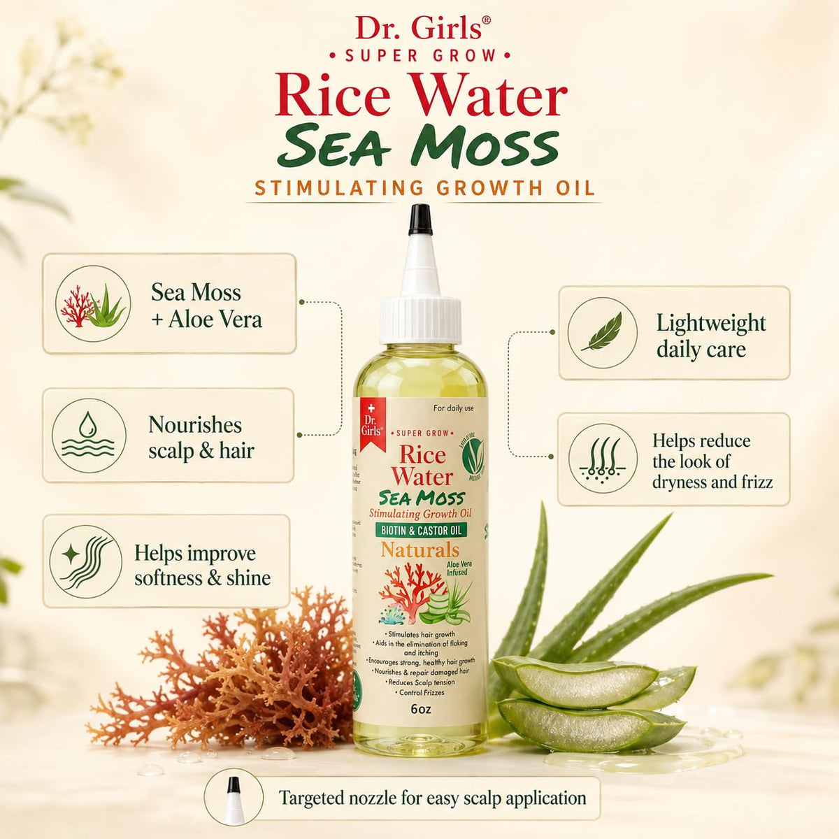 Dr Girls Rice Water Hair Growth Oil, 6.08 fl oz (Sea Moss)