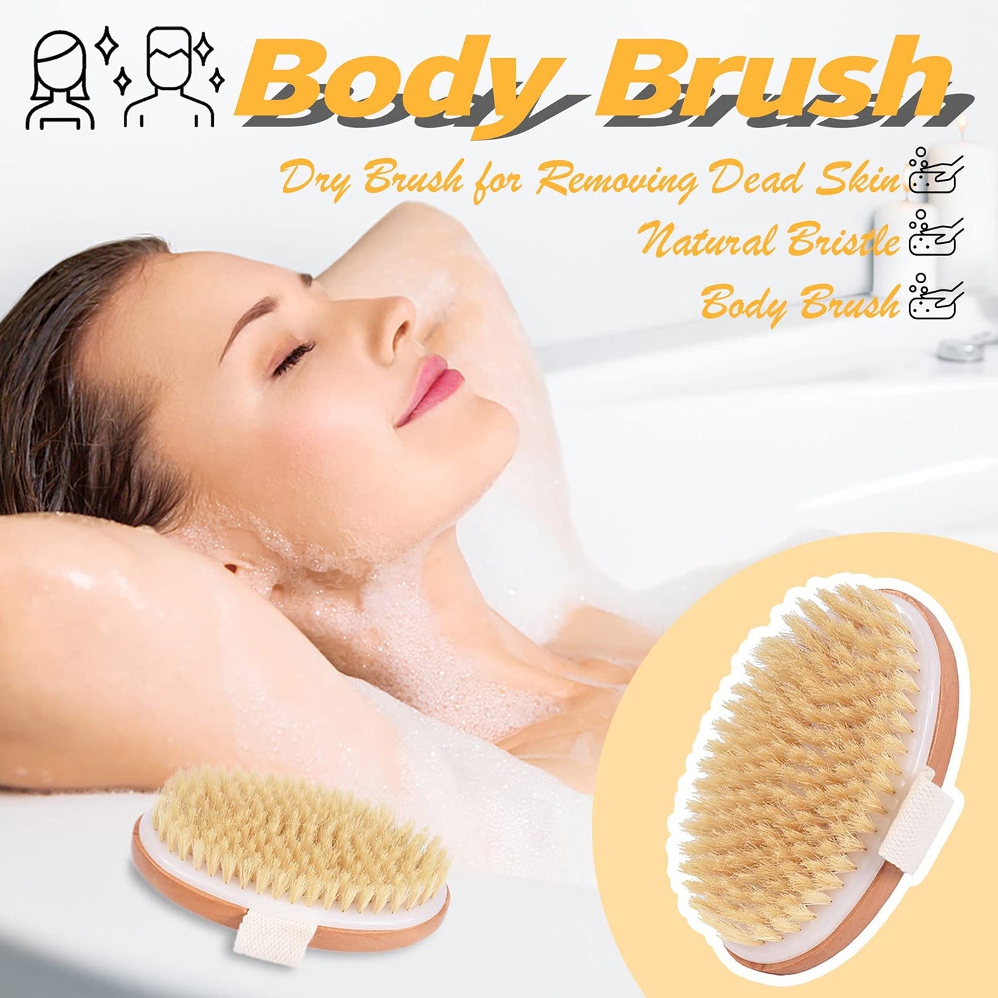 2 Pack Dry Brushing Body Brush for Lymphatic Drainage,Natural Bristle Exfoliating Body Scrubber for Women,Bath & Body Brushes for Cellulite Beauty and Personal Care Gooddyiyukey