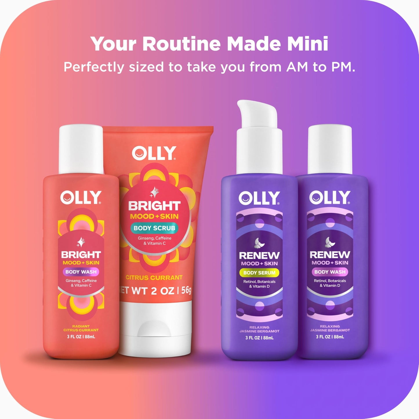 OLLY Rest & Rise Body Care Set - Day & Night Regimen - 2 Body Washes + Body Serum Lotion + Scrub - With Vitamin D, Retinol, Botanicals & Vitamin C Beauty & Personal Care OLLY