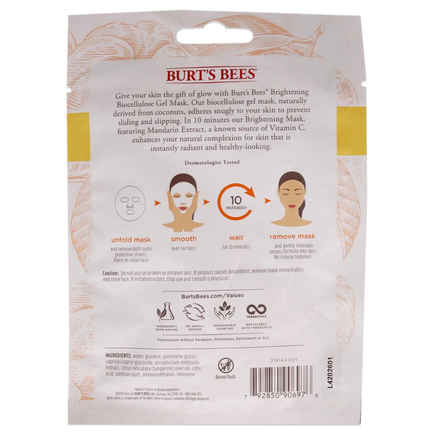 Burt's Bees Brightening Biocellulose Gel Face Mask, Mandarin Beauty & Personal Care Burt's Bees
