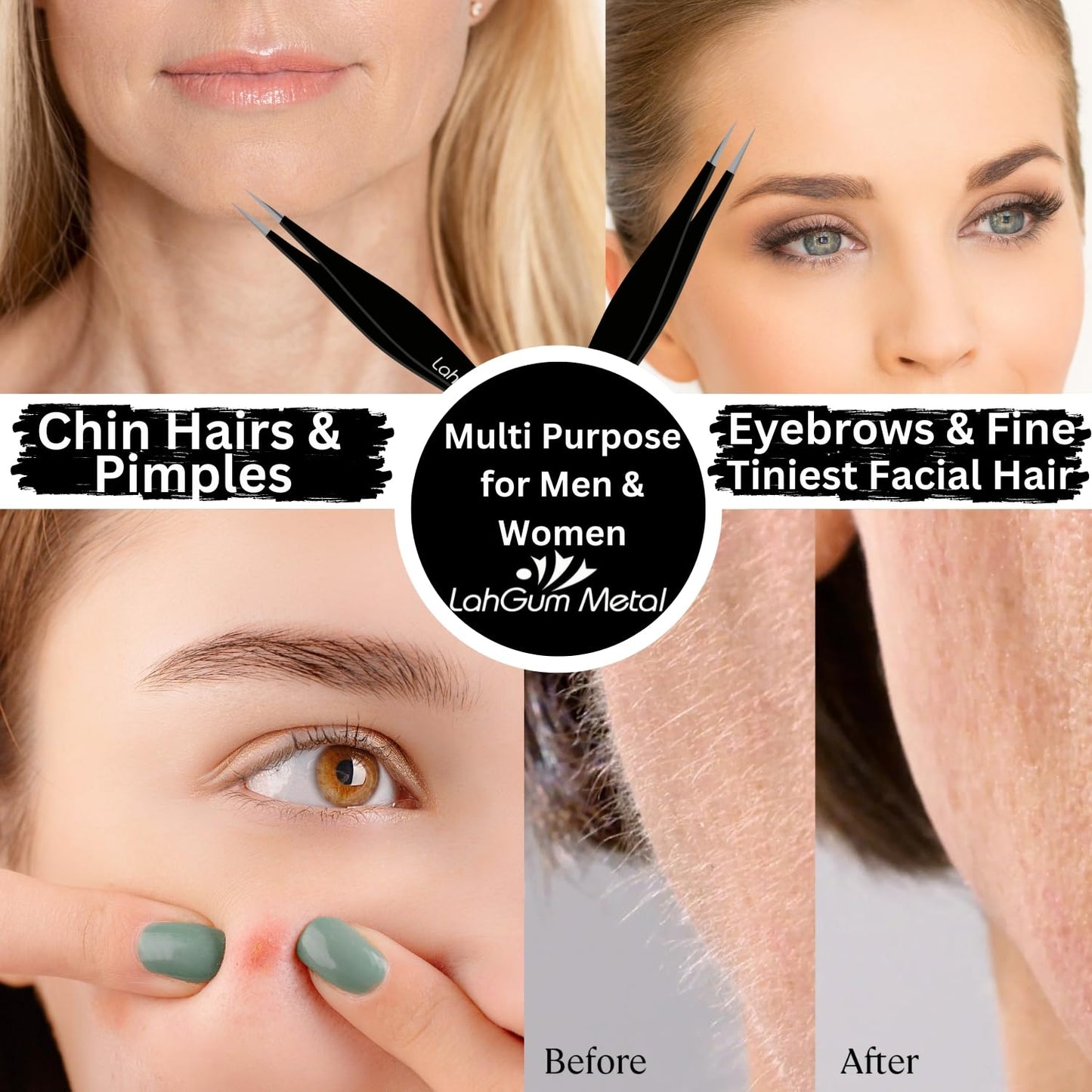 Ultra Fine Sharp Pointed Tweezers Precision, Needle Nose Pointy Tweezers for Ingrown Hair Removal Kit Thin Tweezers Precision Point Tip Eyebrow Beauty and Personal Care LahGum Metal