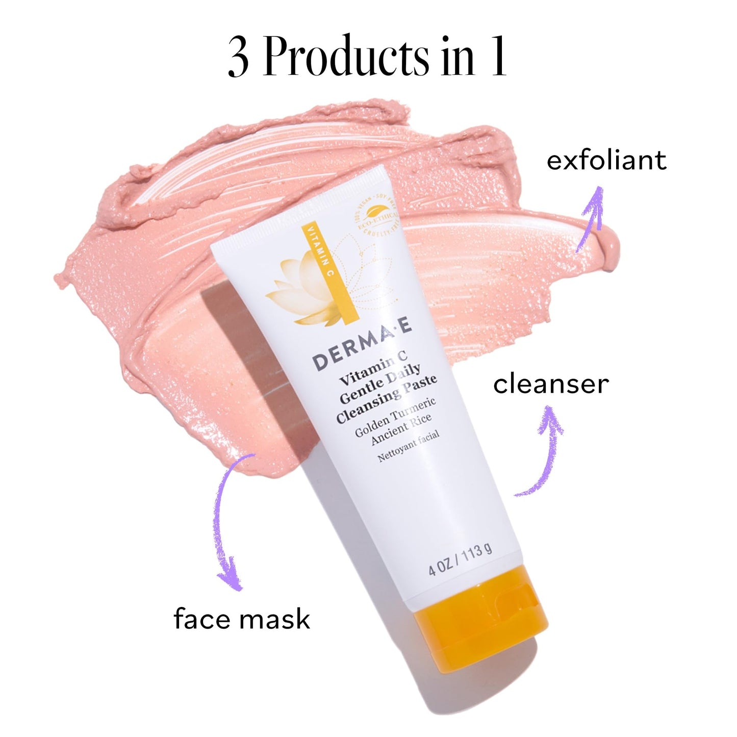 Derma E Vitamin C Gentle Daily Cleansing Paste, 4.0 Oz, Vitamin C Face Mask or Facial Wash with Turmeric, Brightening and Clarifying Facial Mask Beauty & Personal Care Derma E