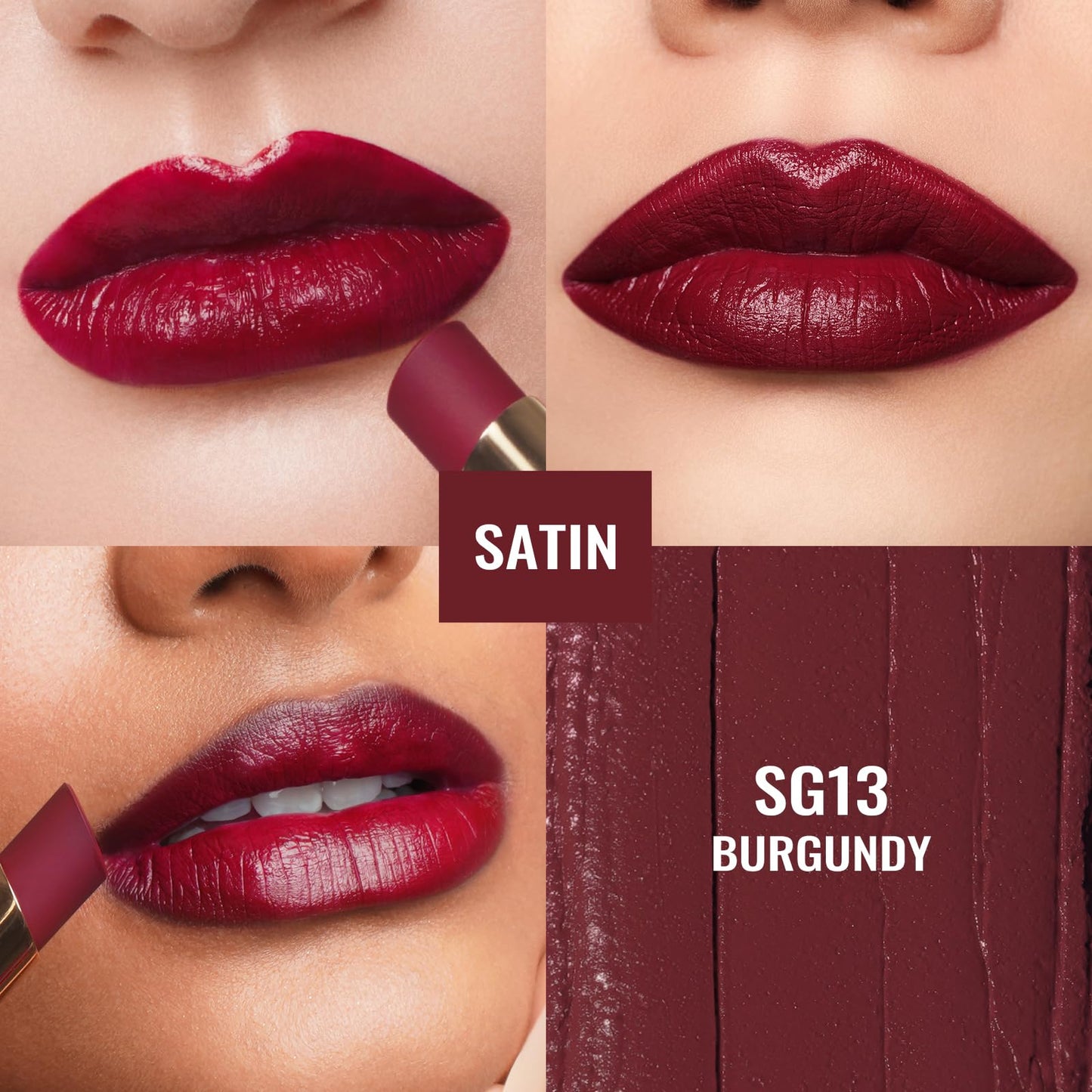 Oulac Color Rich Satin Lipstick - Burgundy Red Full Coverage Lip Color, Creamy Silky-Smooth, Moisturizing, Satin Matte Finish, Infused With Shea Beauty and Personal Care Oulac