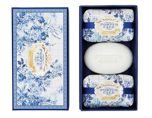 Portus Cale Gold & Blue Collection Fragranced Soaps Set (3 x 150g) luxury Floral Aroma Pink-Pepper and Jasmine Paper Wrap Beauty & Personal Care Portus Cale