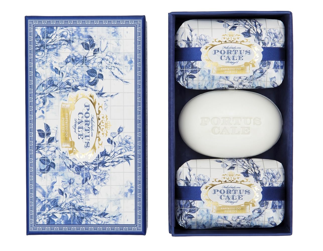 Portus Cale Gold & Blue Collection Fragranced Soaps Set (3 x 150g) luxury Floral Aroma Pink-Pepper and Jasmine Paper Wrap Beauty & Personal Care Portus Cale