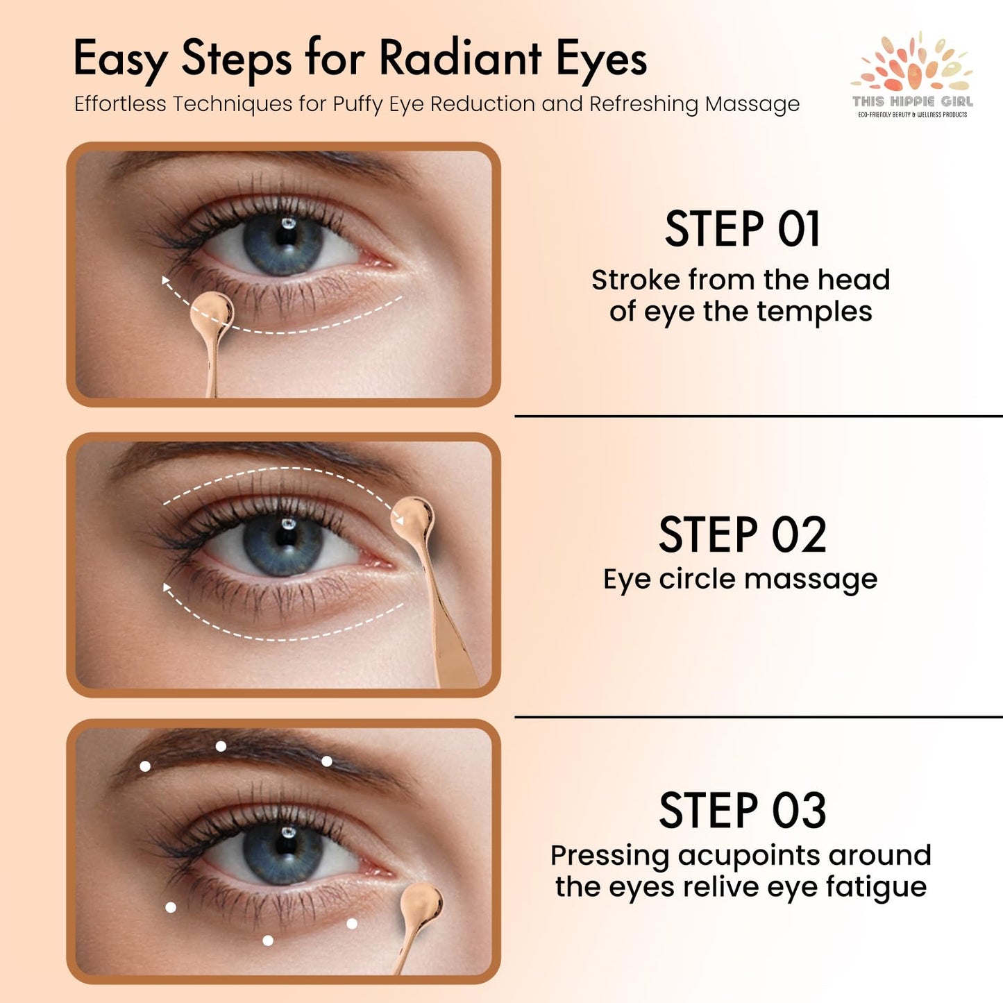Rose Gold Eye Cream Applicator Tool for Puffy Eyes, Dark Circles, Eye Bags, Fine Lines | Under Eye Cream Massager Stick | Cooling Metal Eye Wand | Beauty & Personal Care Boho Aromatic