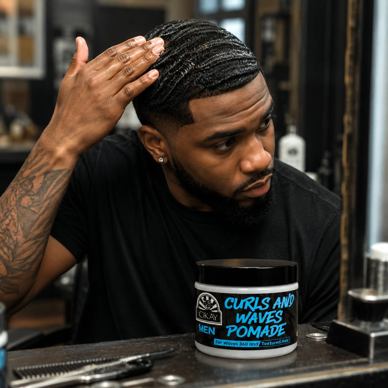 OKAY Men’s Curls & Waves Pomade 4 oz - Medium Hold Styling Pomade for Curly & Wavy Hair, Frizz Control, Moisturizing, Non-Greasy, Defines Texture Beauty & Personal Care OKAY