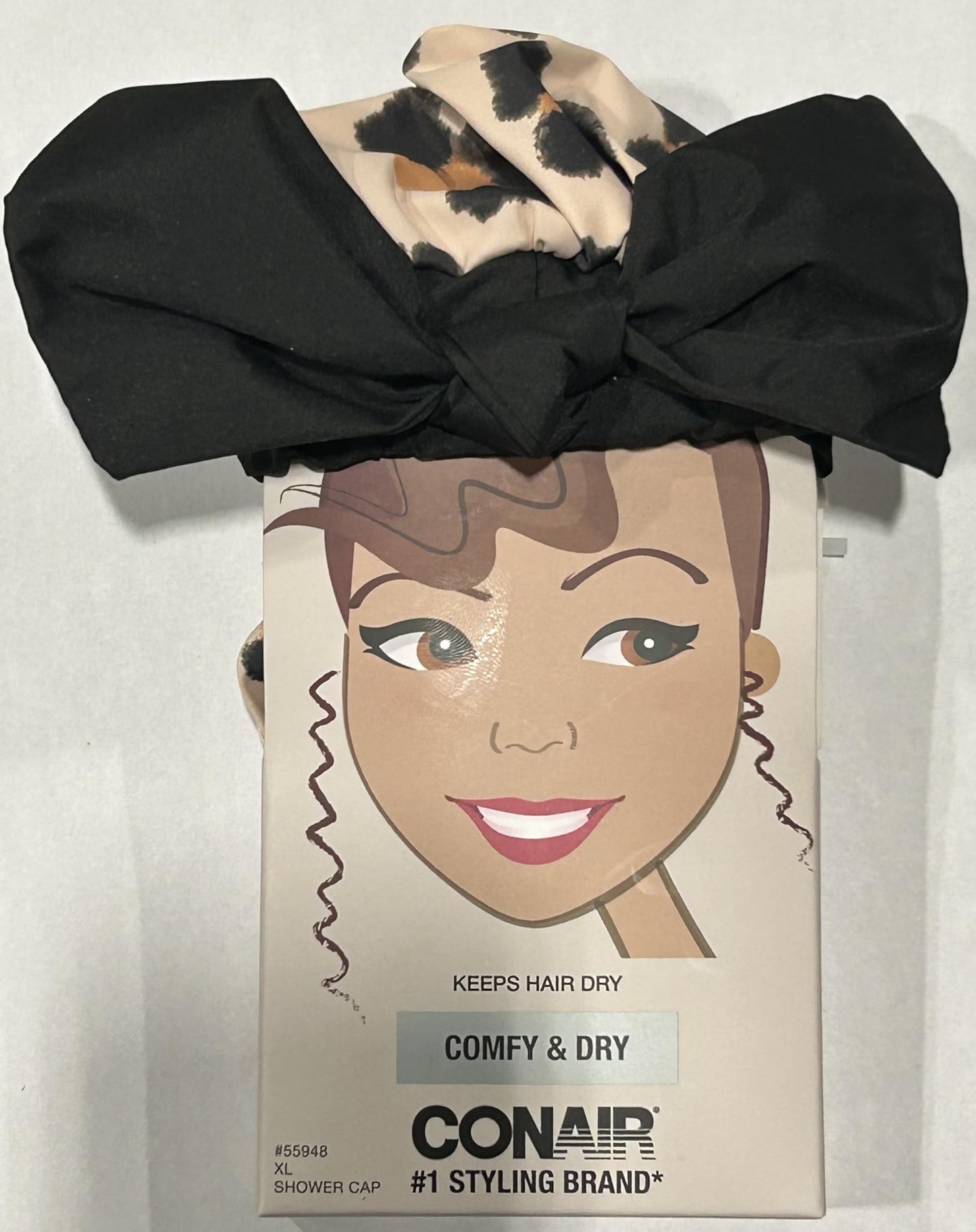Conair Shower Cap with Bow - Black Cheetah Print Rubber - Adult Women's Unisex - One Size Fits Most Beauty and Personal Care CONAIR CORPORATION