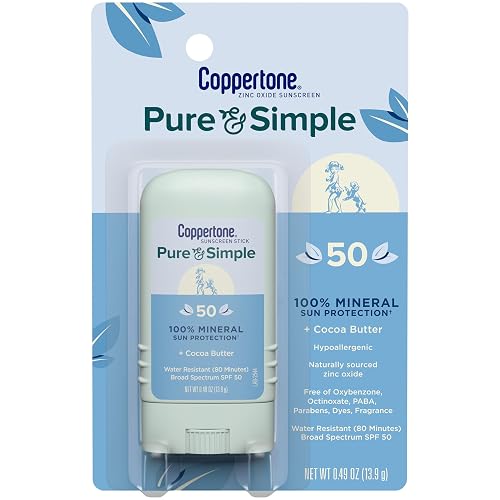 Coppertone Pure and Simple Mineral Sunscreen Stick SPF 50, Water Resistant, Hypoallergenic, Face Sunscreen with Broad Spectrum UVA/UVB Protection Beauty & Personal Care Coppertone