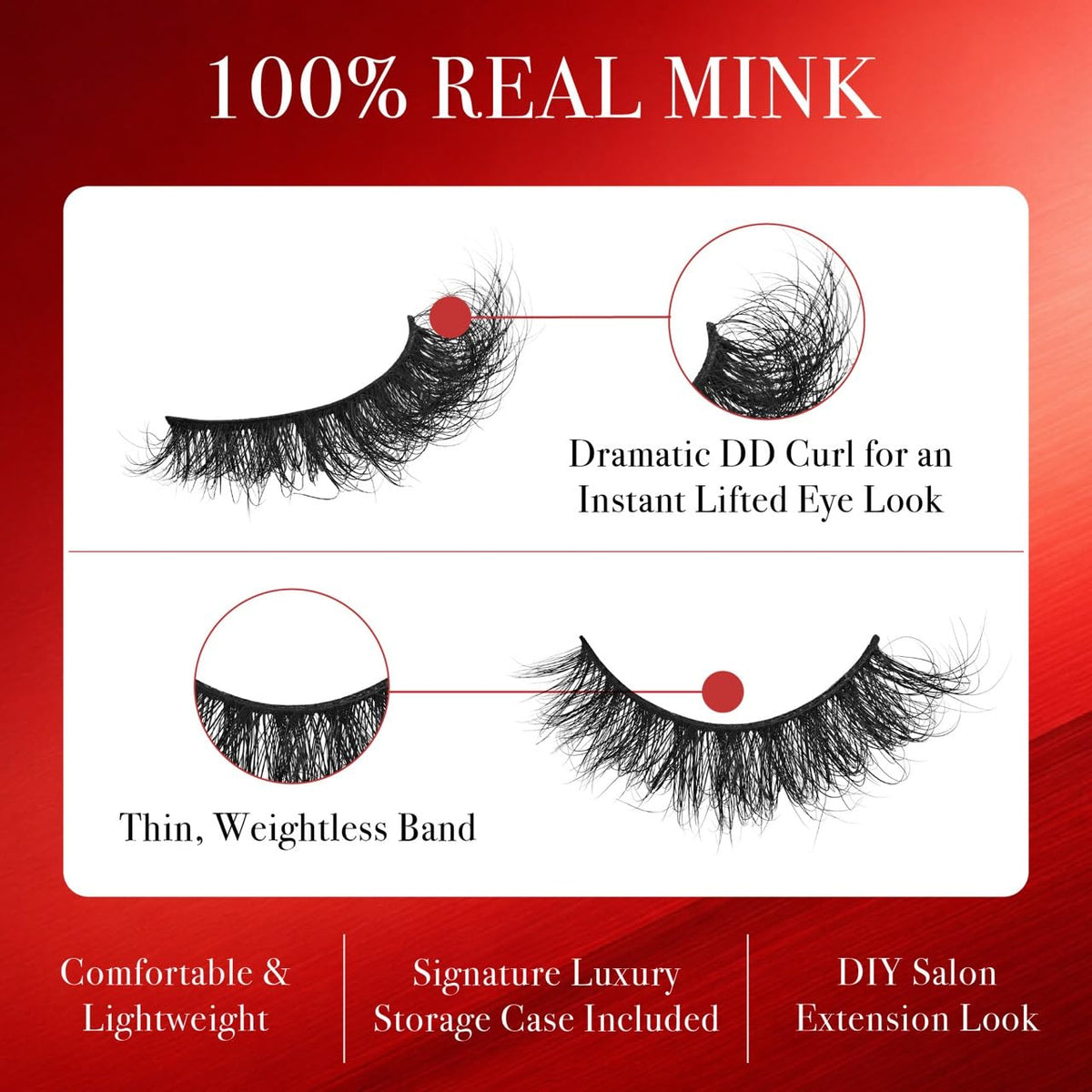 VLuxe Real Mink DD Curl Eyelashes, 100% Real Mink Strip Lash, Dramatic Fluffy False Lashes Give Lifted Eye Look, Lightweight & Comfortable Extensions